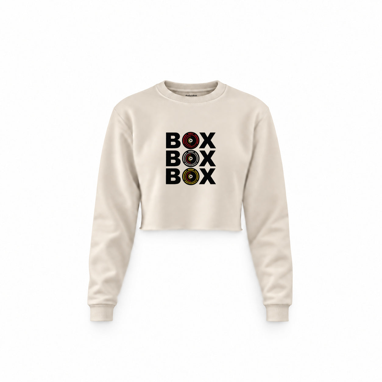 Box Box Box Crop Sweatshirt — Krem — Ön baskı
