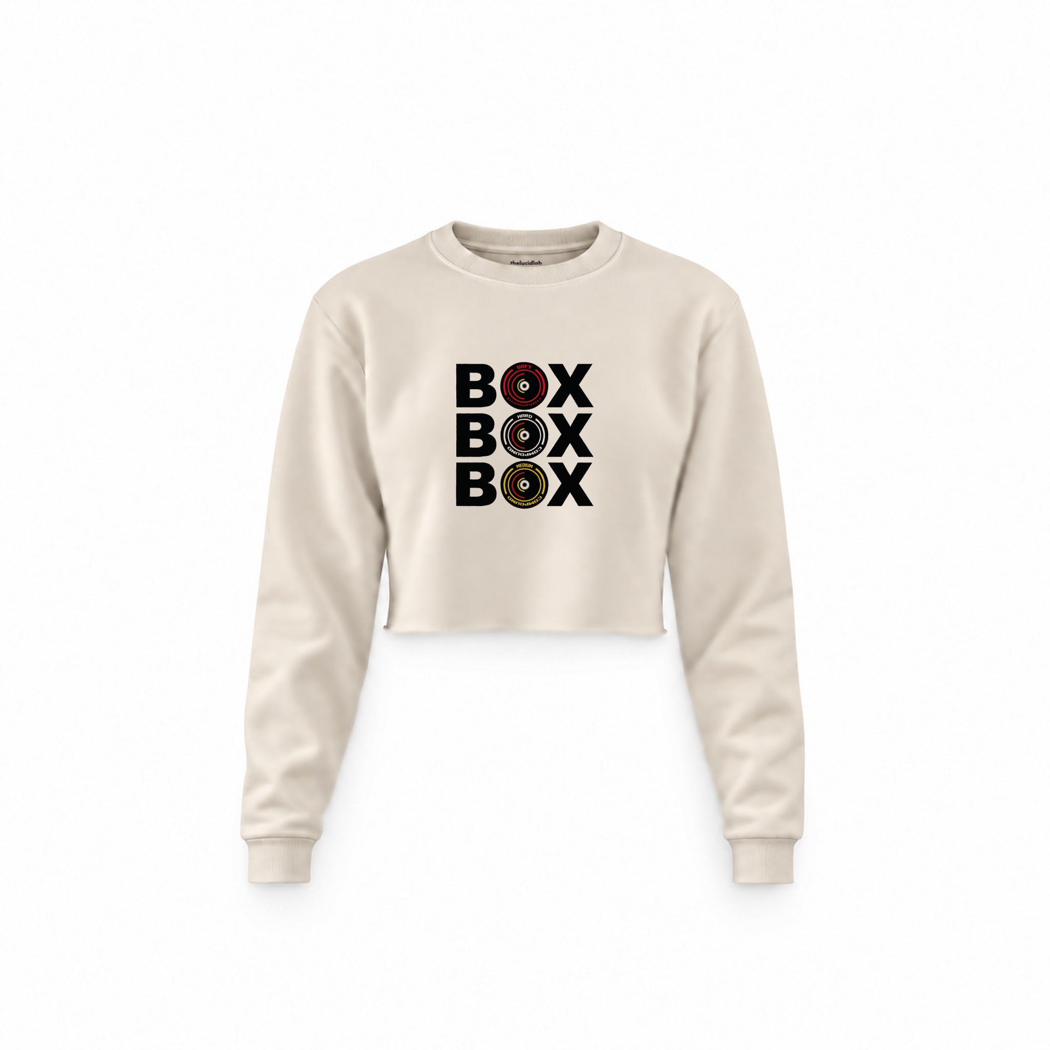 Box Box Box Crop Sweatshirt — Krem — Ön baskı