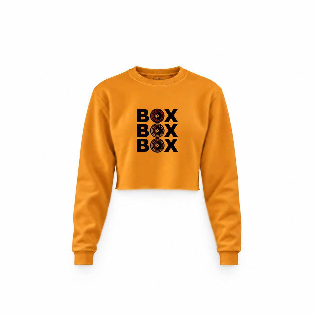 Box Box Box Crop Sweatshirt — Turuncu — Ön baskı