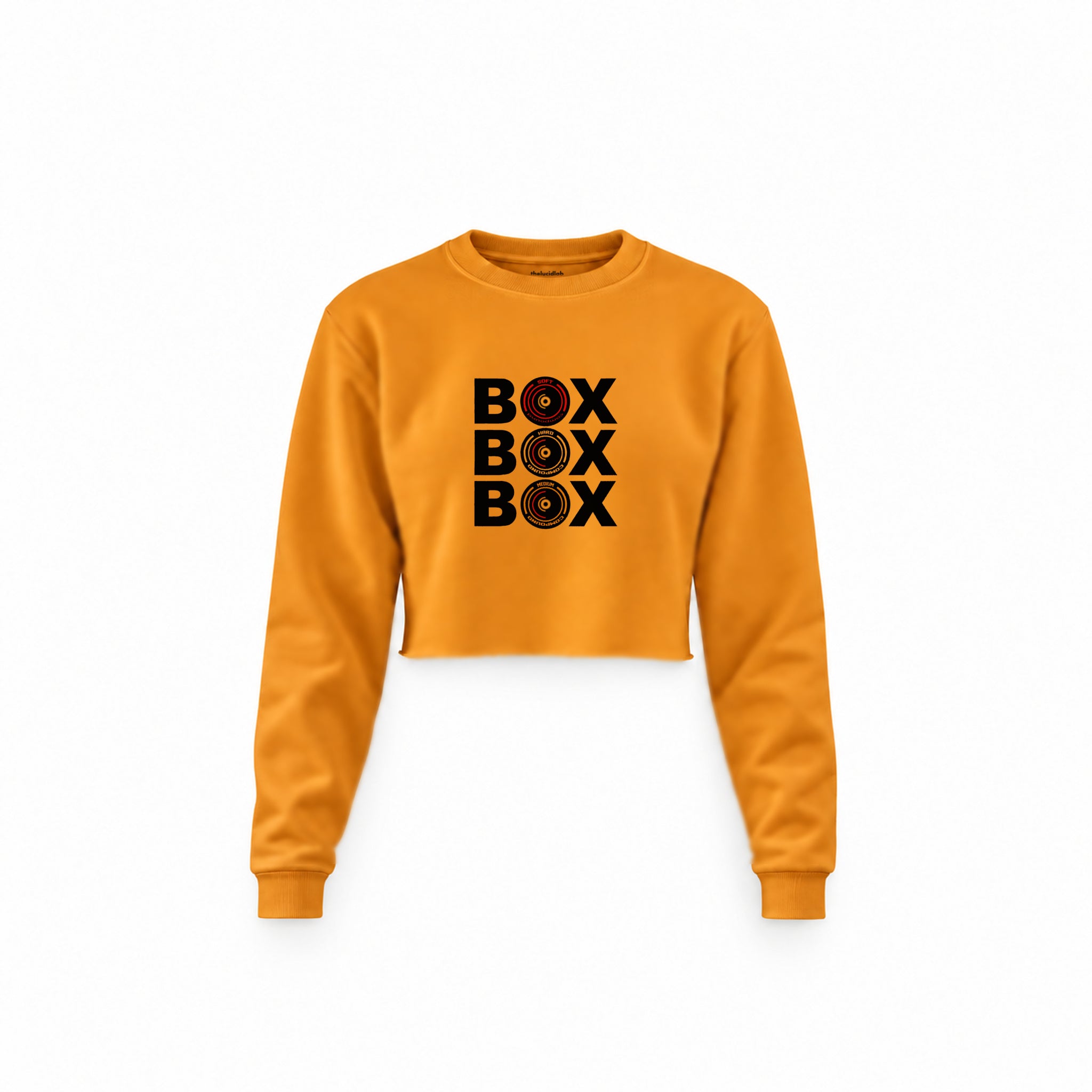 Box Box Box Crop Sweatshirt — Turuncu — Ön baskı
