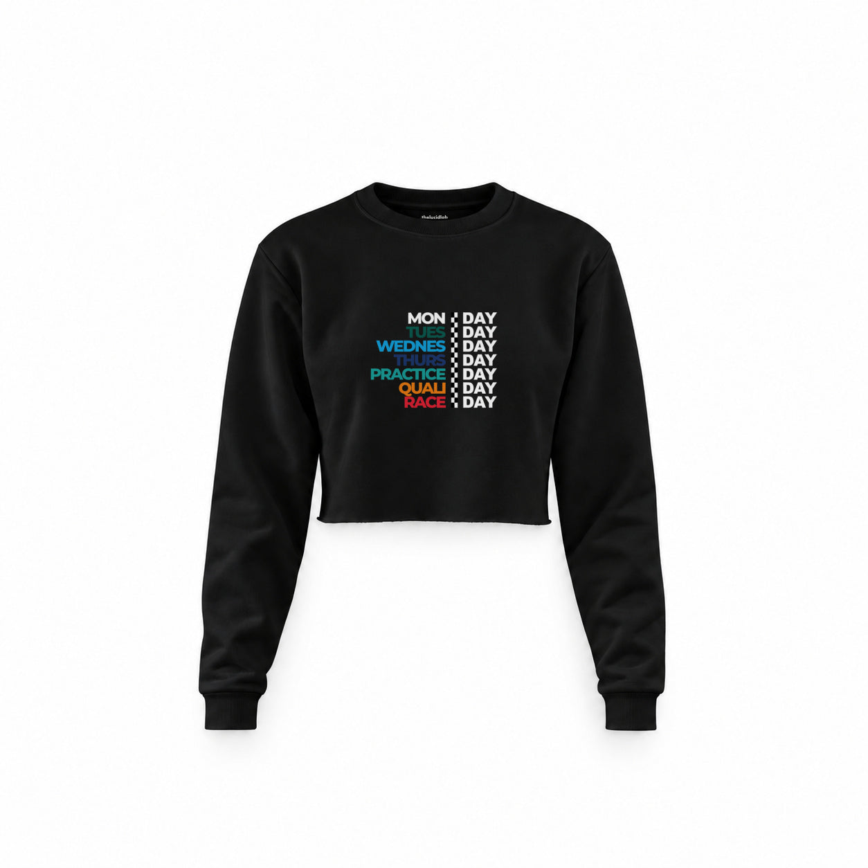 Formula 1 / Week Days Crop Sweatshirt — Siyah — Ön baskı