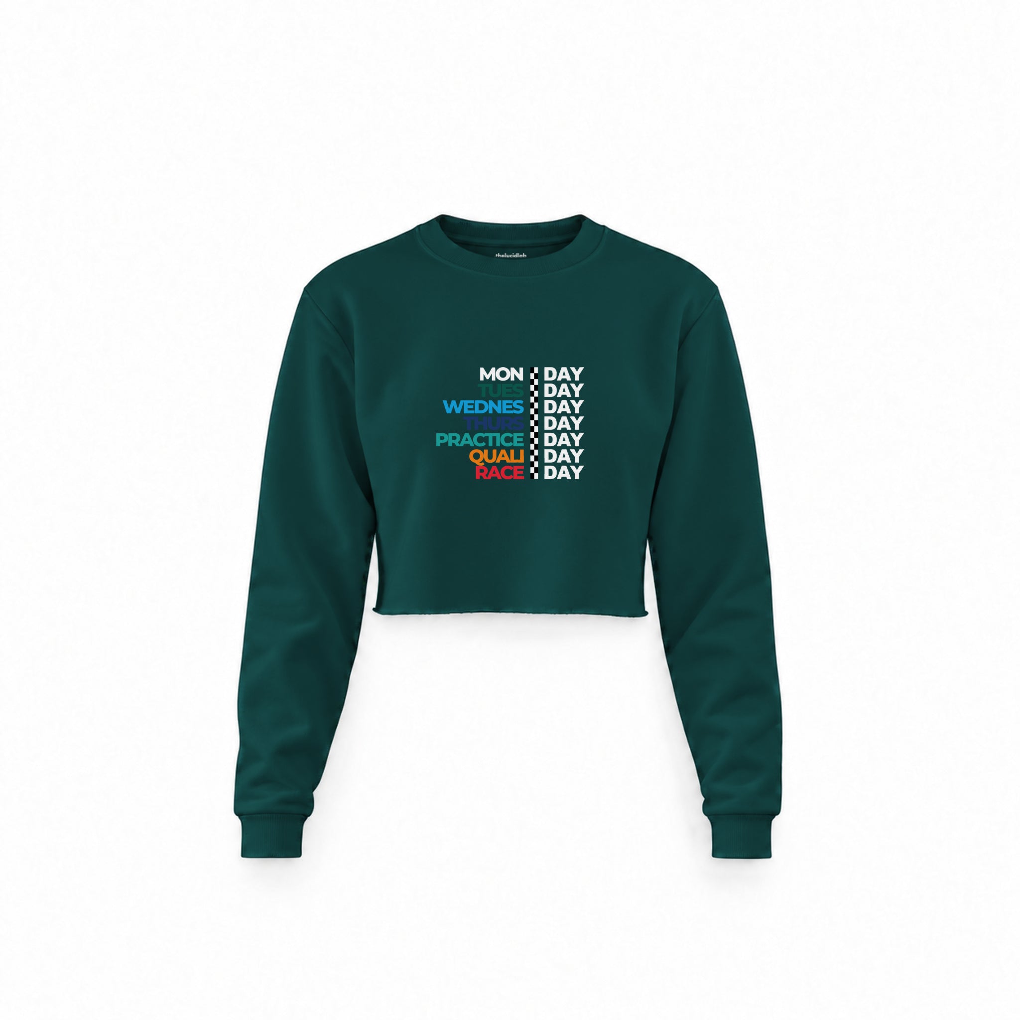 Formula 1 / Week Days Crop Sweatshirt — Koyu Yeşil — Ön baskı