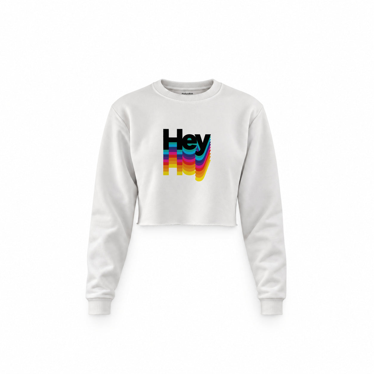 Hey Crop Sweatshirt — Beyaz — Ön baskı