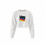 Hey Crop Sweatshirt — Beyaz — Ön baskı