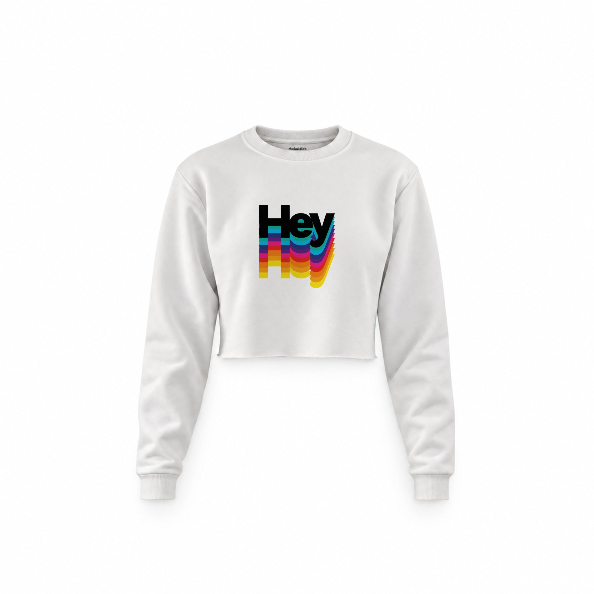 Hey Crop Sweatshirt — Beyaz — Ön baskı