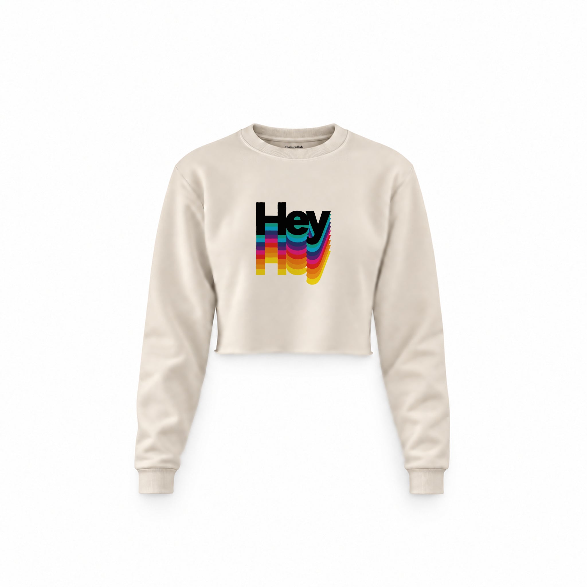 Hey Crop Sweatshirt — Krem — Ön baskı