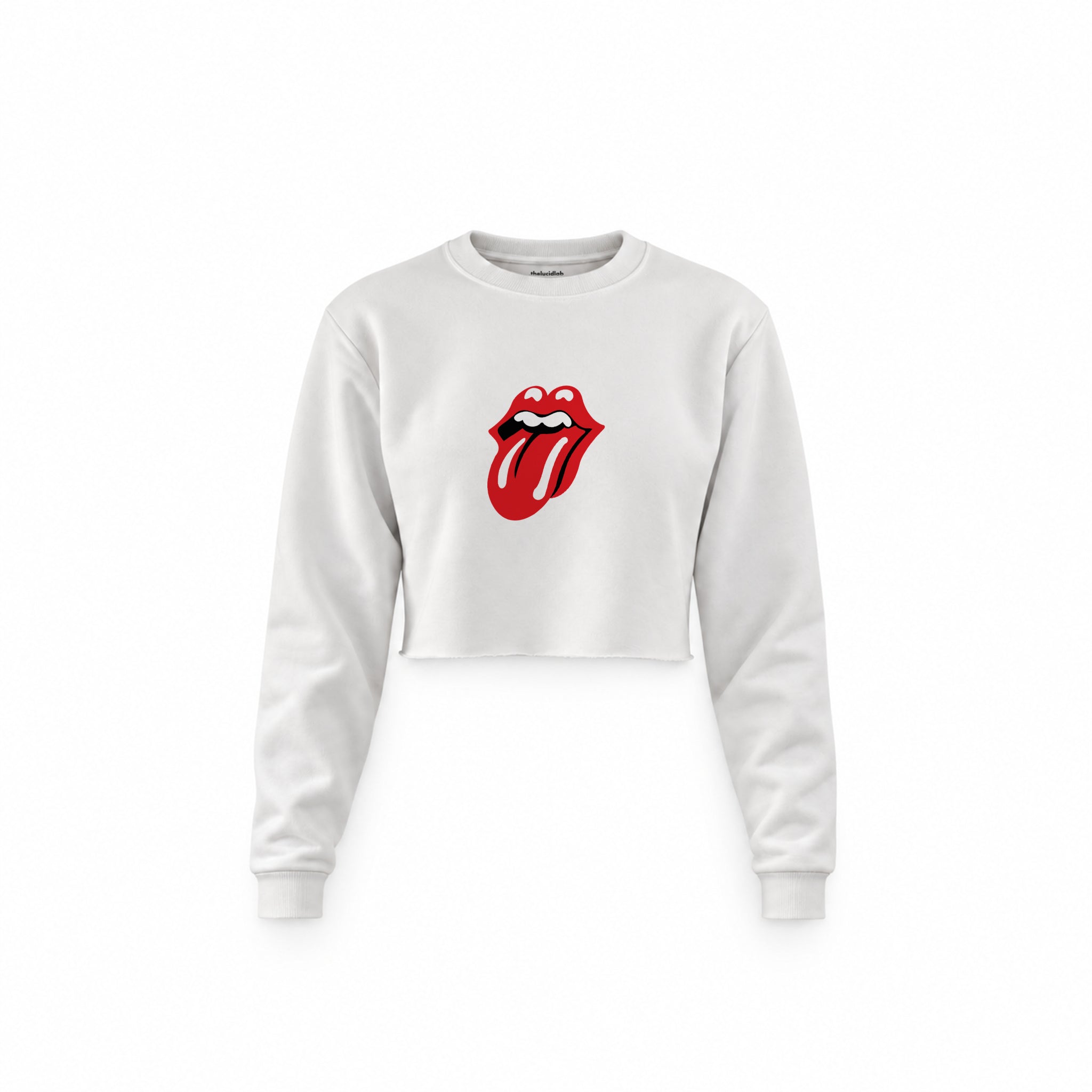 The Rolling Stones Crop Sweatshirt — Beyaz — Ön baskı