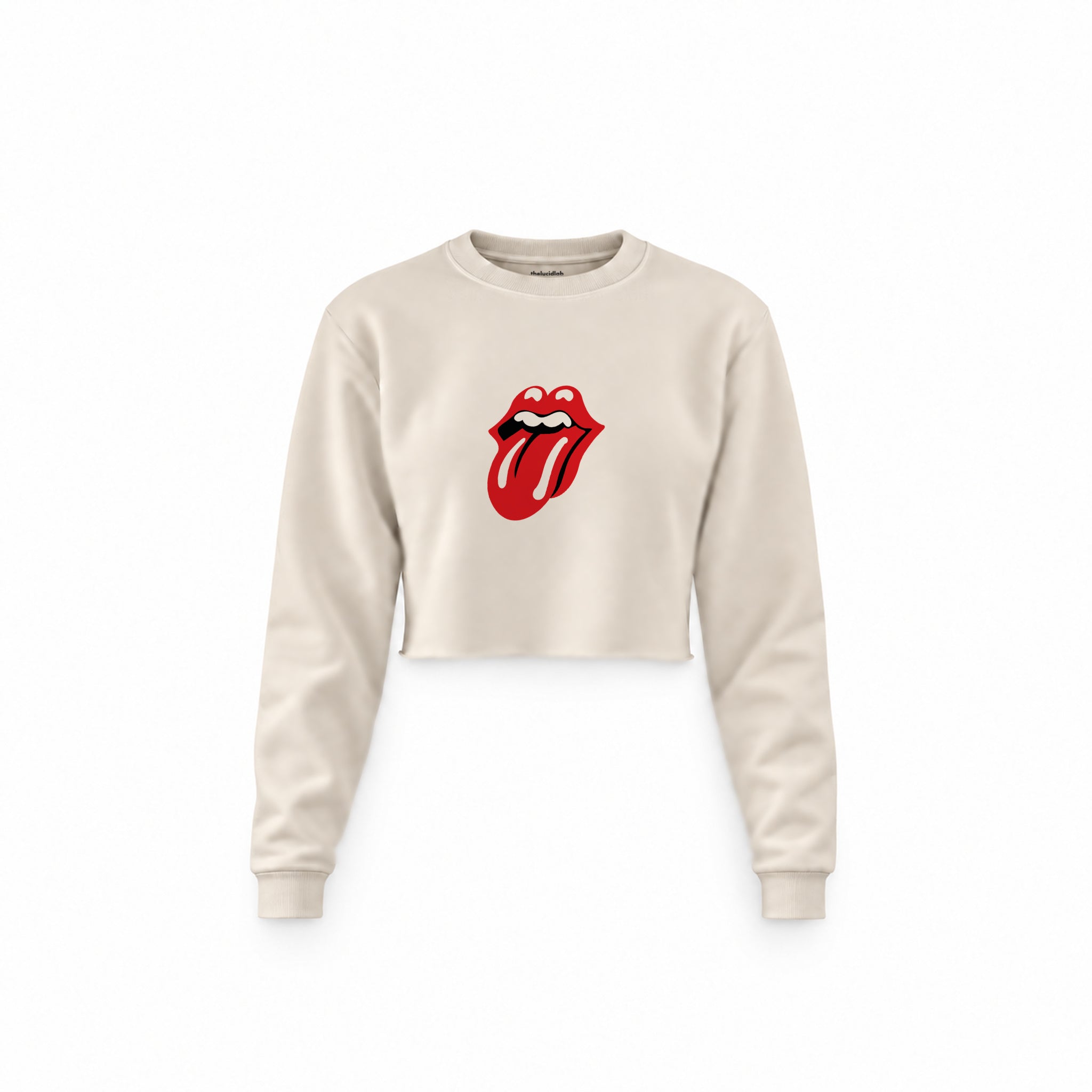 The Rolling Stones Crop Sweatshirt — Krem — Ön baskı