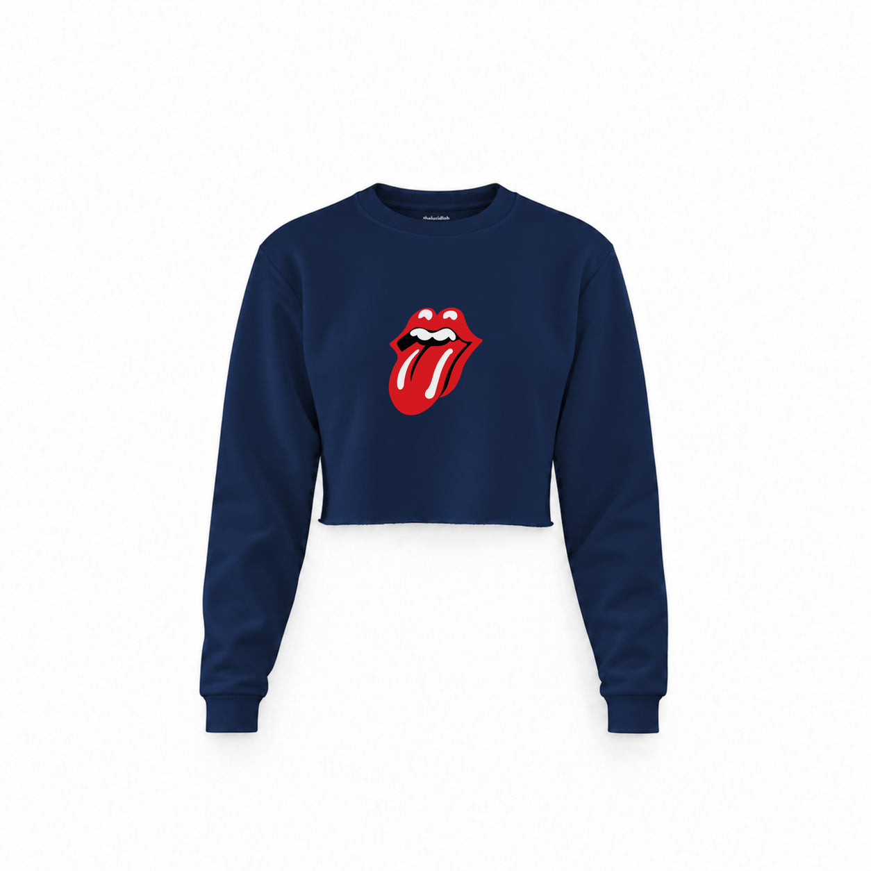 The Rolling Stones Crop Sweatshirt — Lacivert — Ön baskı