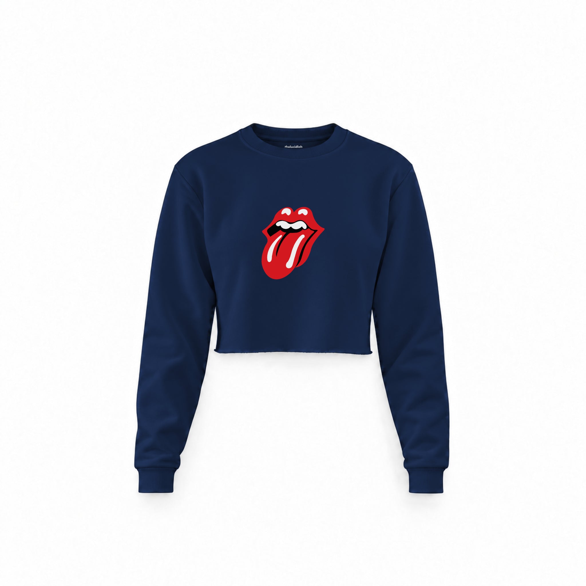 The Rolling Stones Crop Sweatshirt — Lacivert — Ön baskı