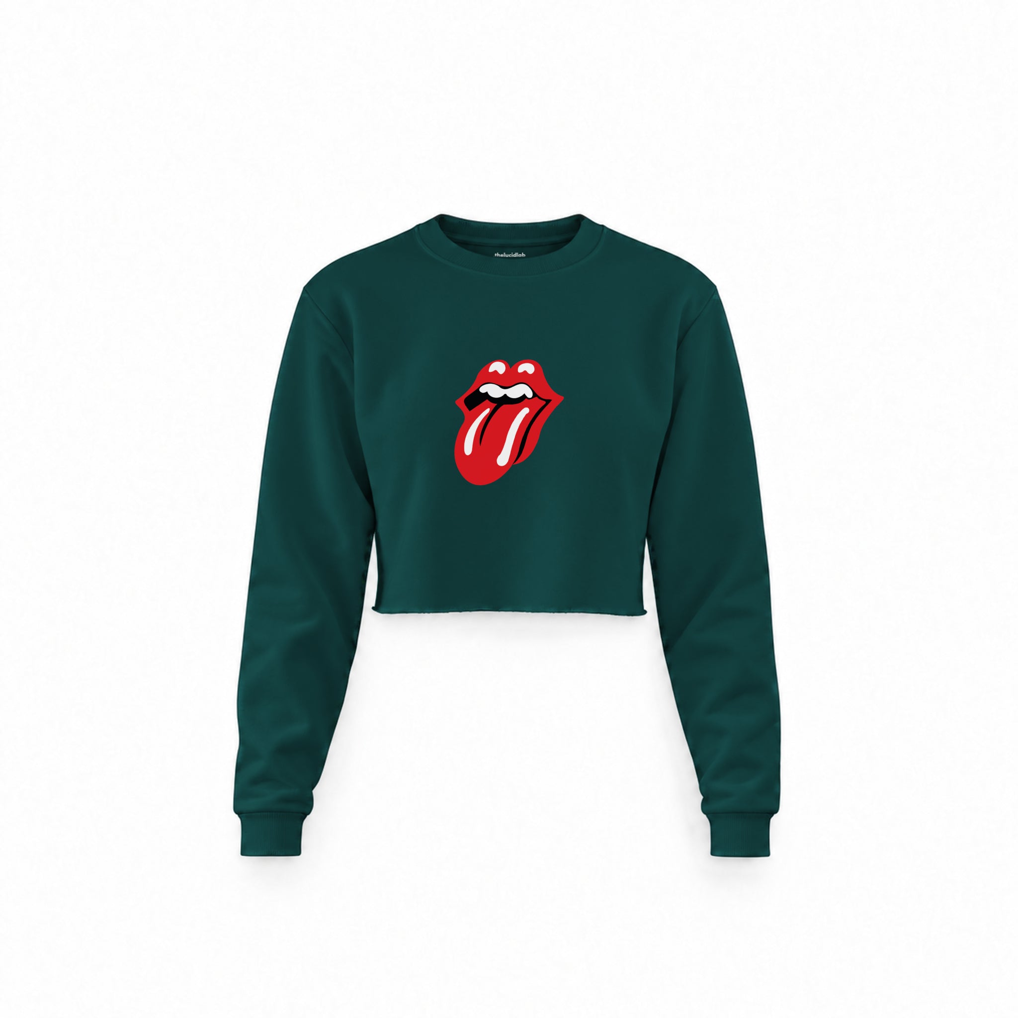 The Rolling Stones Crop Sweatshirt — Koyu Yeşil — Ön baskı