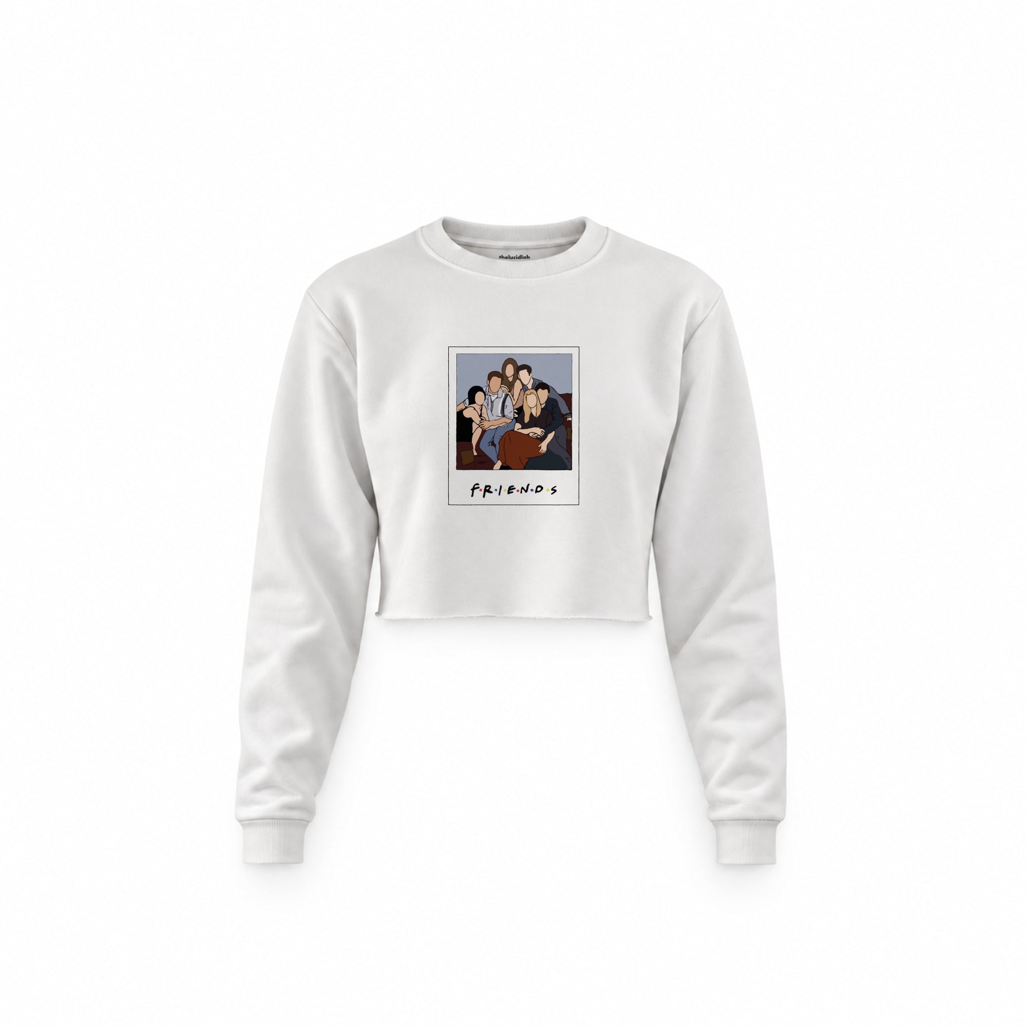 Friends Silüetli Crop Sweatshirt — Beyaz — Ön baskı