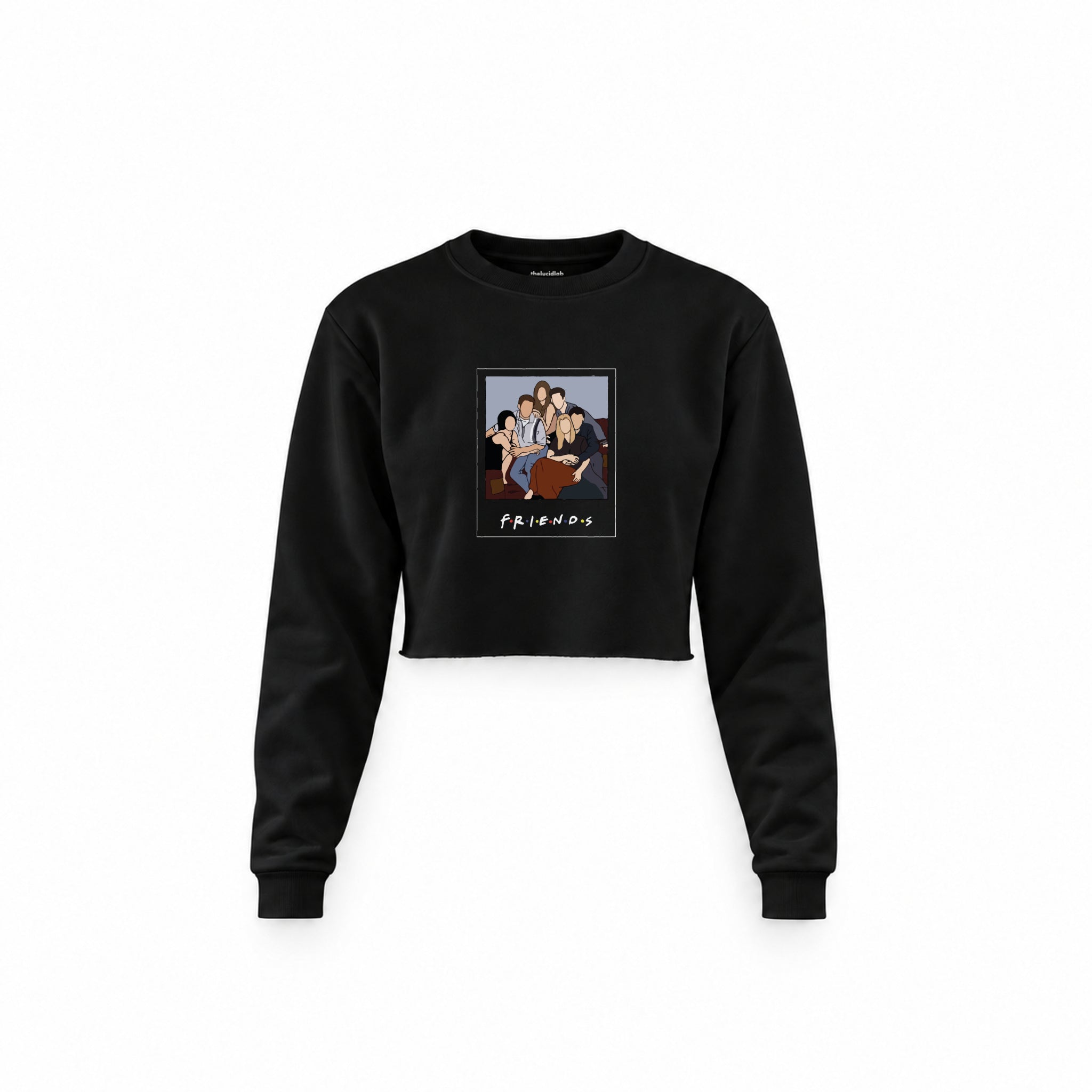 Friends Silüetli Crop Sweatshirt — Siyah — Ön baskı