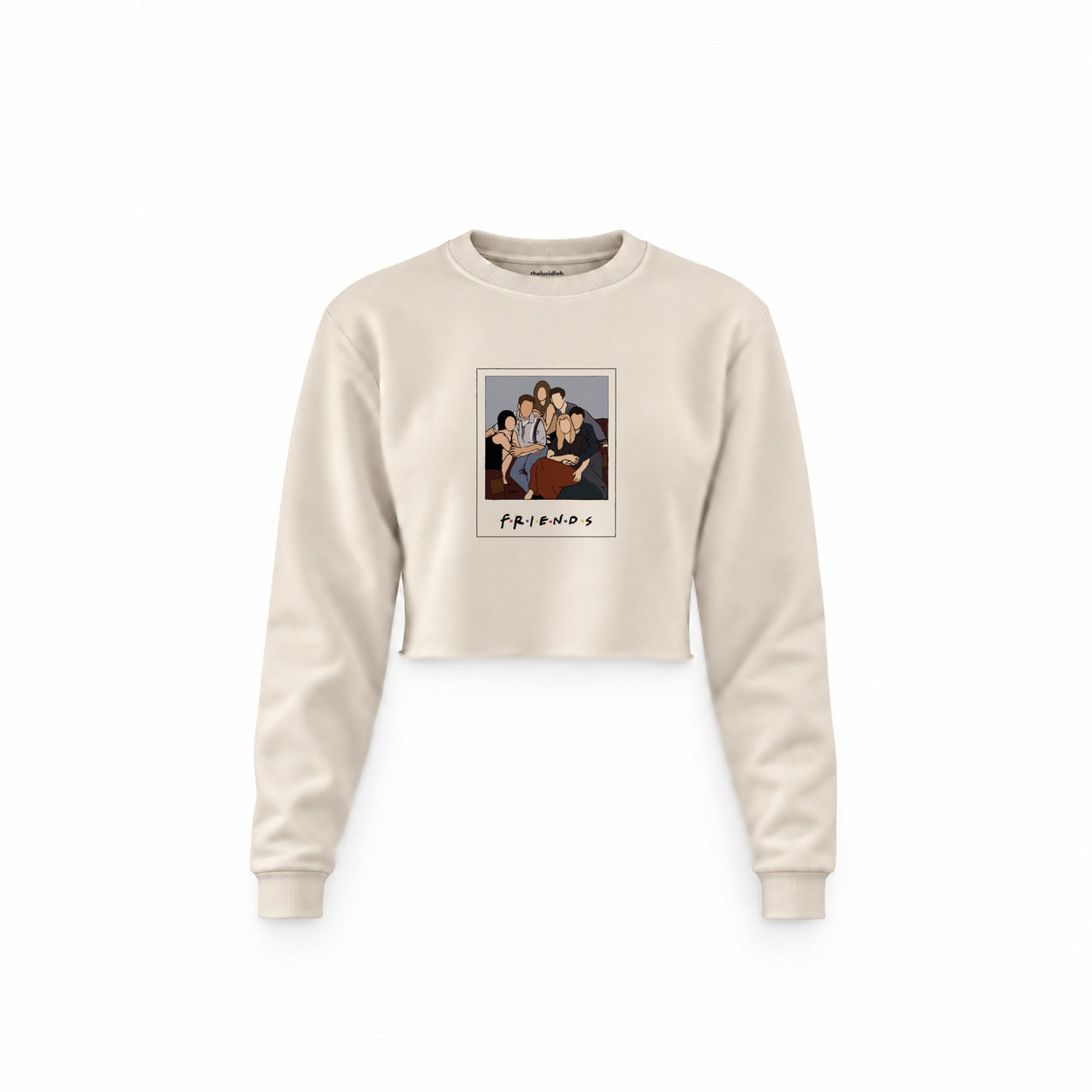 Friends Silüetli Crop Sweatshirt — Krem — Ön baskı