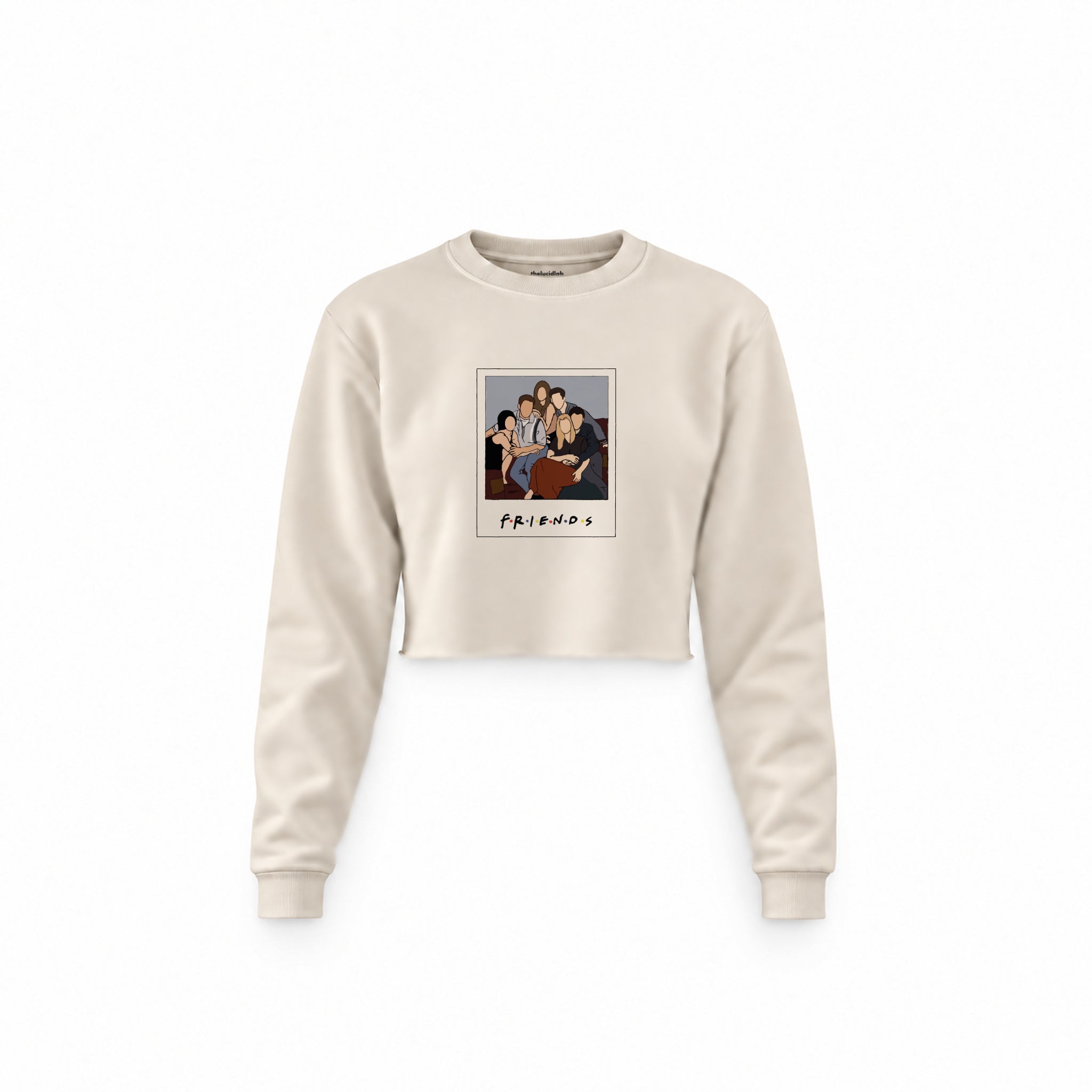 Friends Silüetli Crop Sweatshirt — Krem — Ön baskı