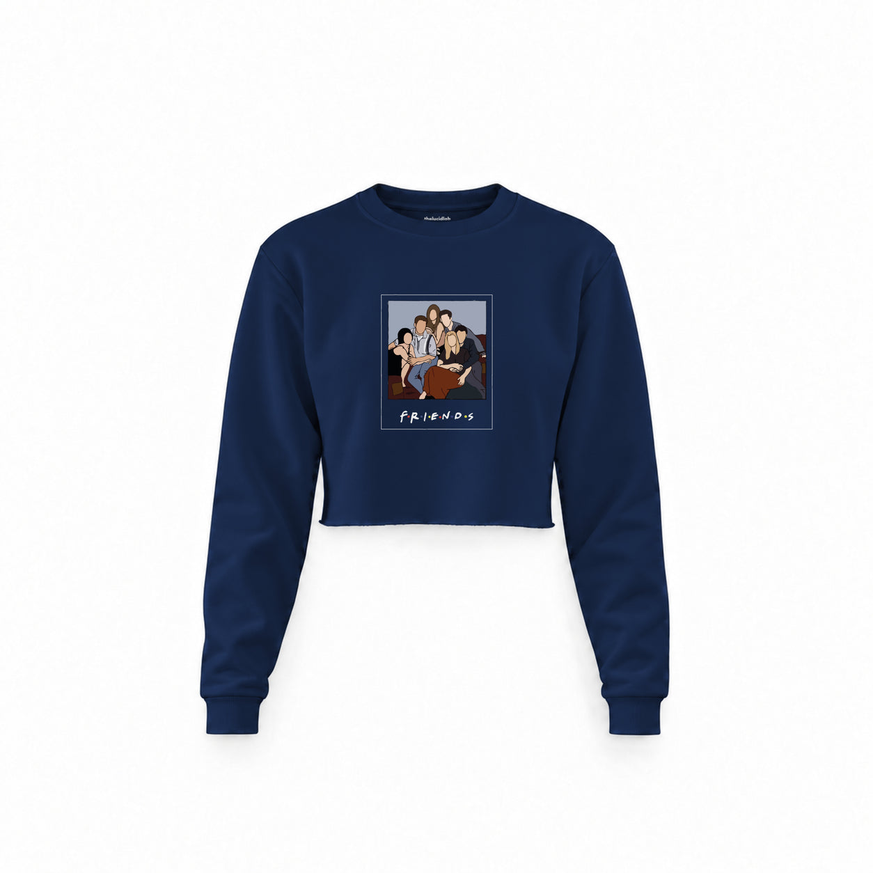 Friends Silüetli Crop Sweatshirt — Lacivert — Ön baskı