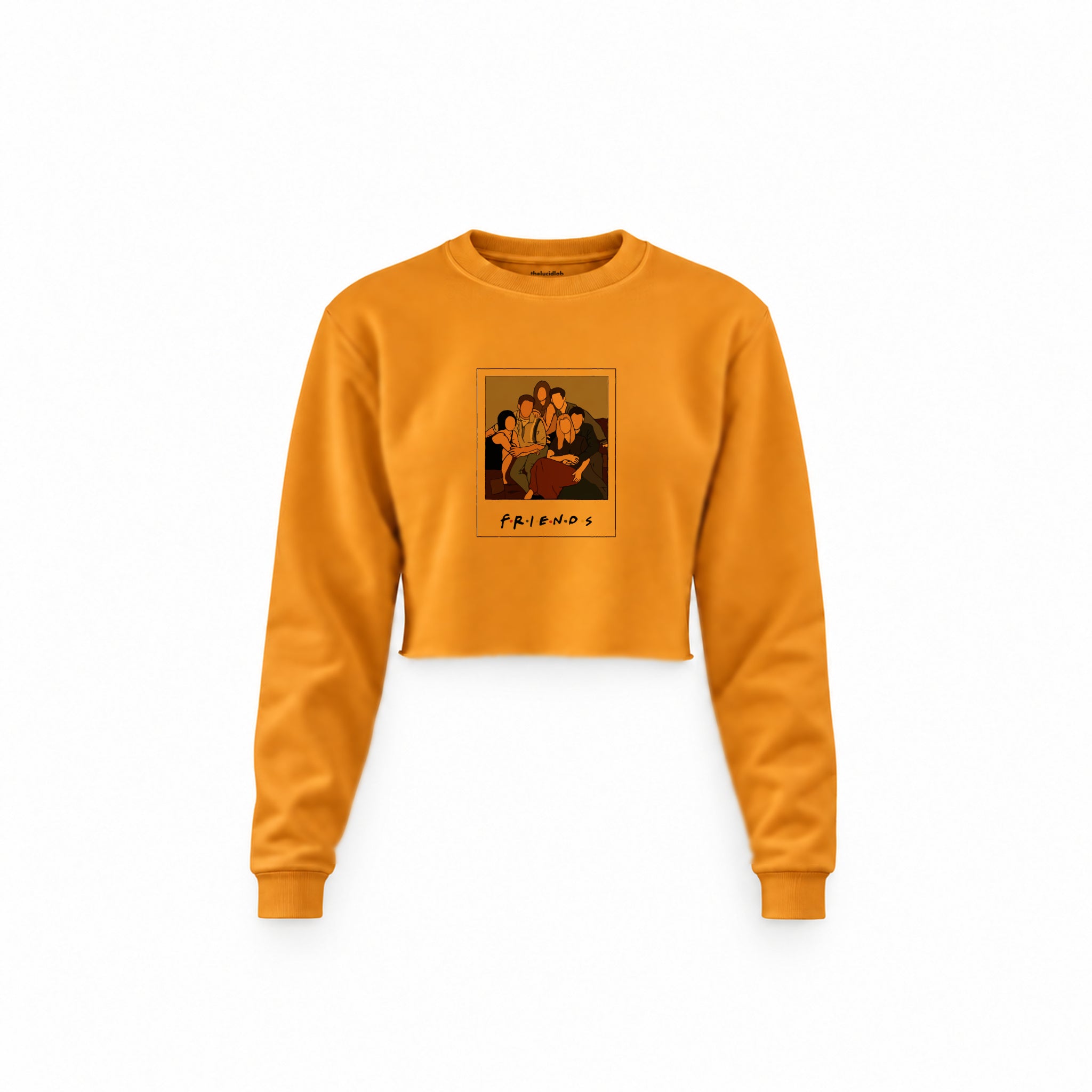 Friends Silüetli Crop Sweatshirt — Turuncu — Ön baskı