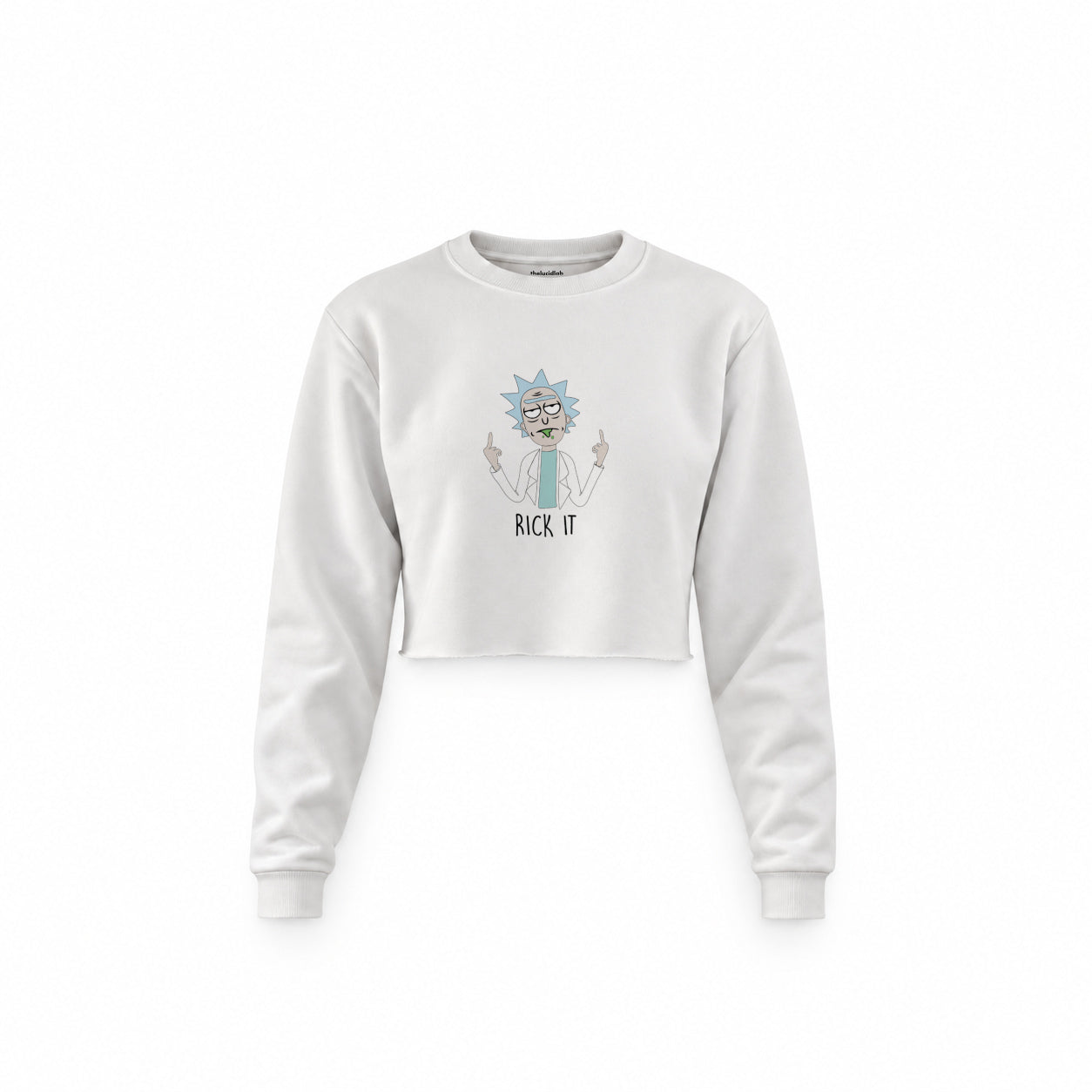 Rick It Crop Sweatshirt — Beyaz — Ön baskı