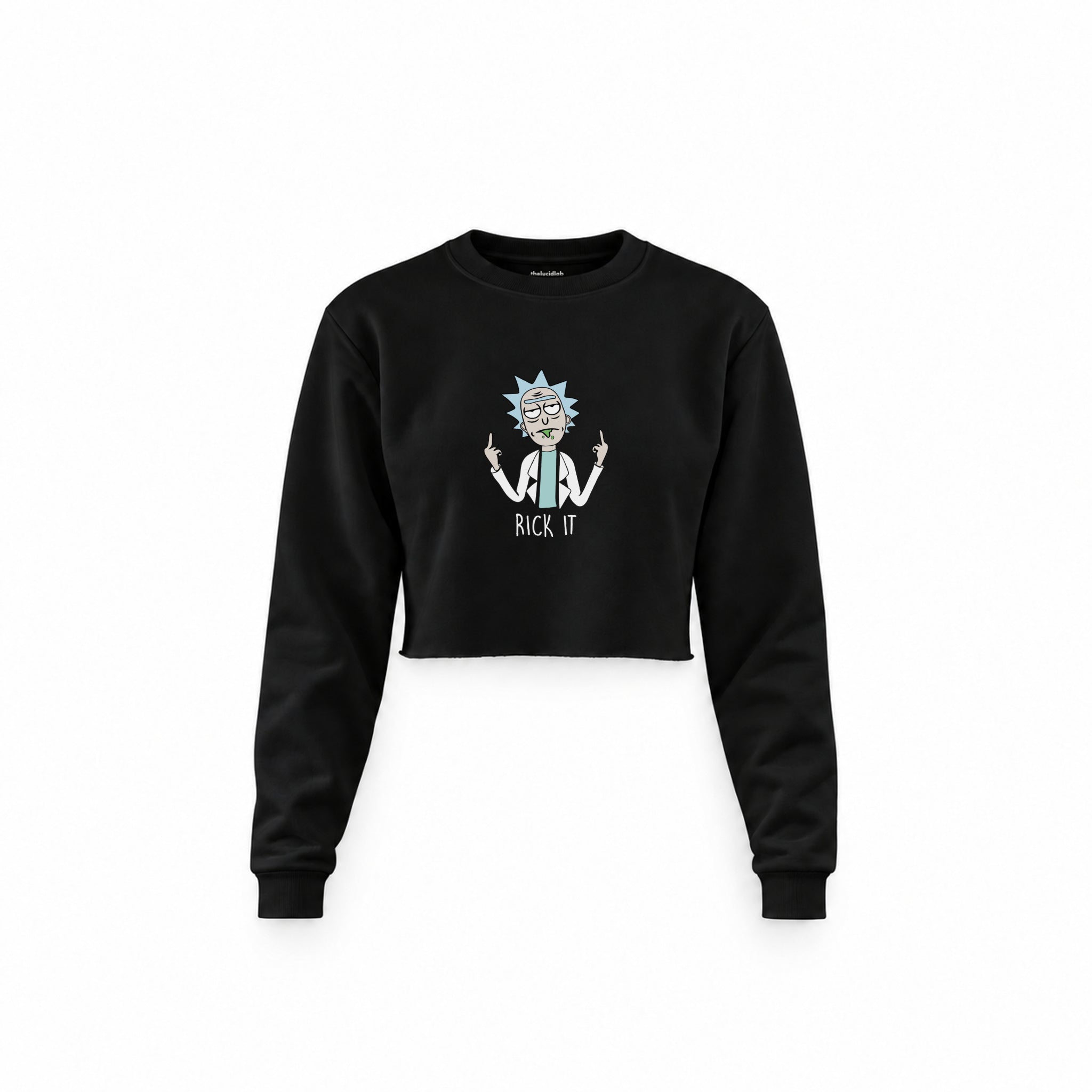 Rick It Crop Sweatshirt — Siyah — Ön baskı