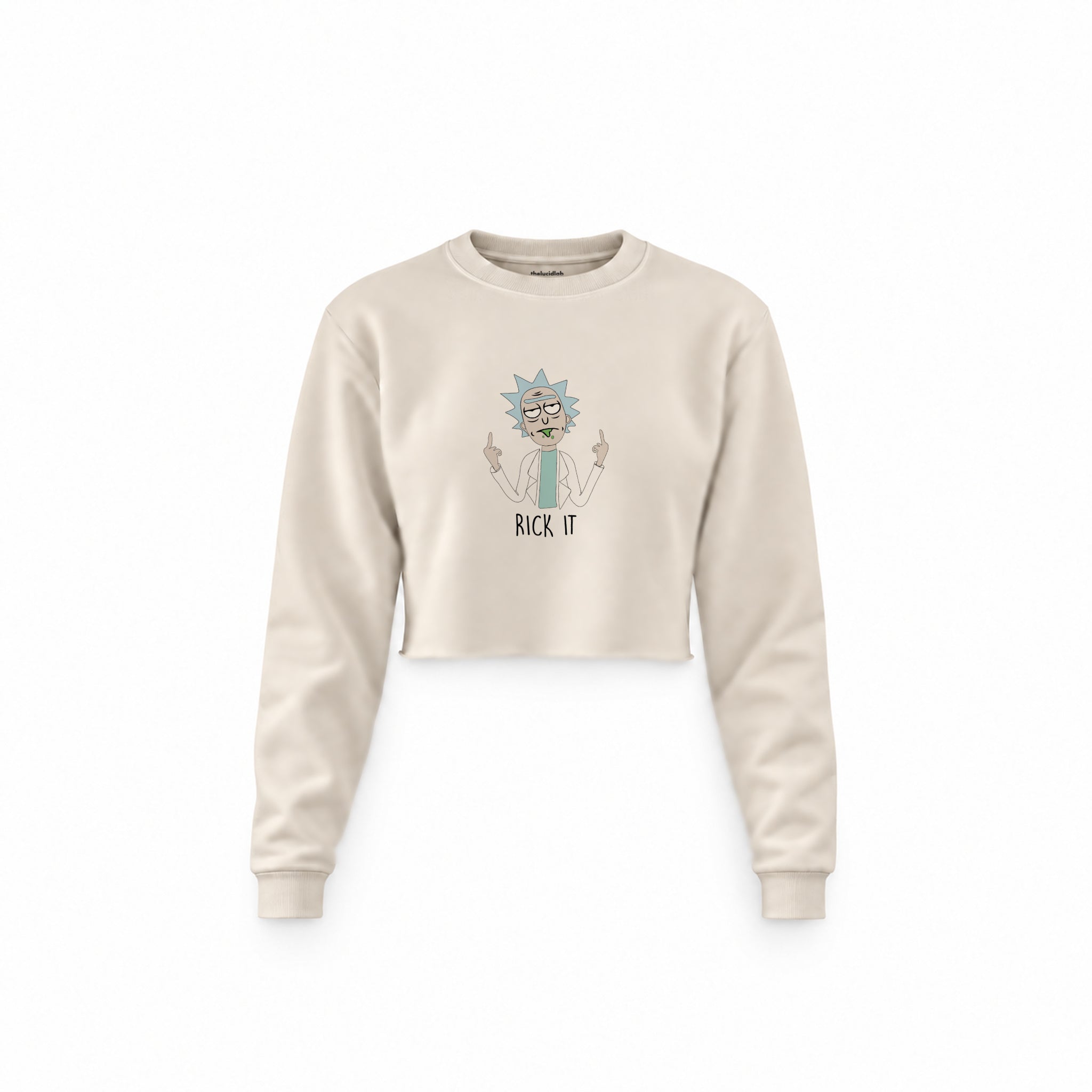 Rick It Crop Sweatshirt — Krem — Ön baskı