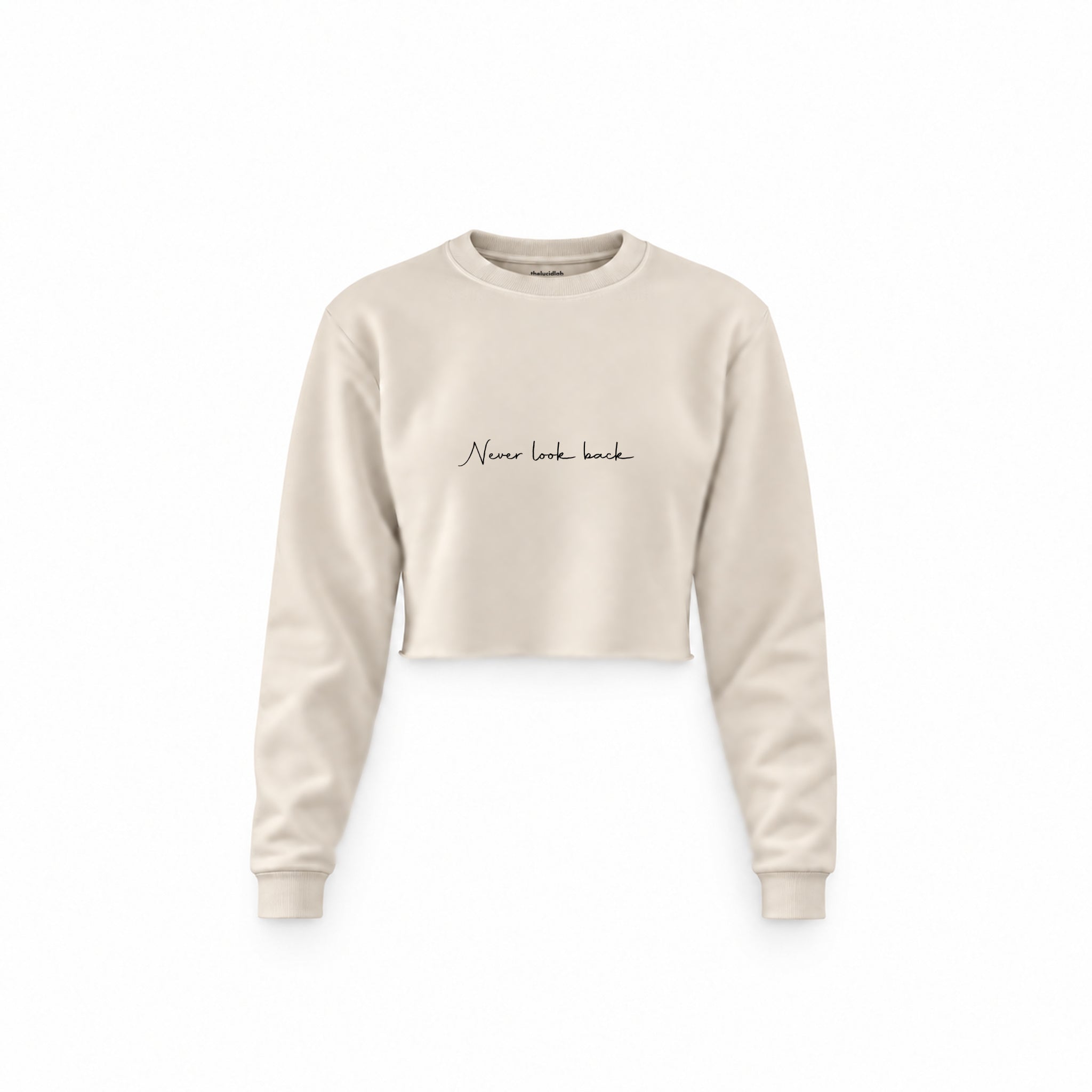 Never Look Back Crop Sweatshirt — Krem — Ön baskı