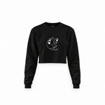 Wine Lover Cat Crop Sweatshirt — Siyah — Ön baskı