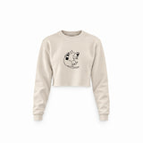 Wine Lover Cat Crop Sweatshirt — Krem — Ön baskı