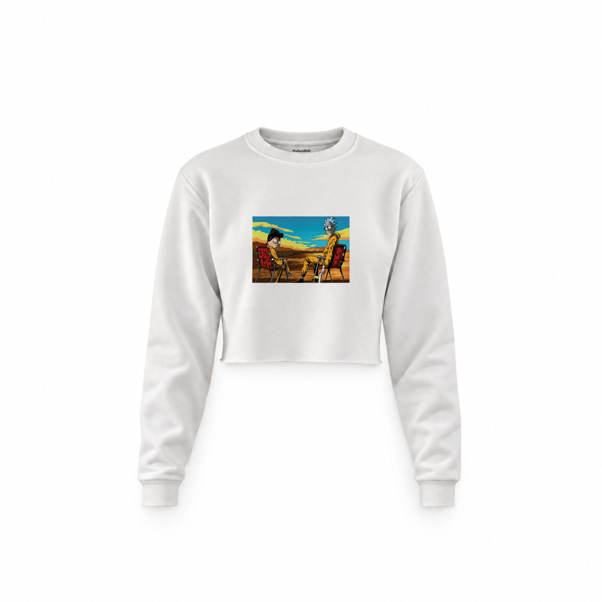 Breaking Bad / Rick and Morty Crop Sweatshirt — Beyaz — Ön baskı