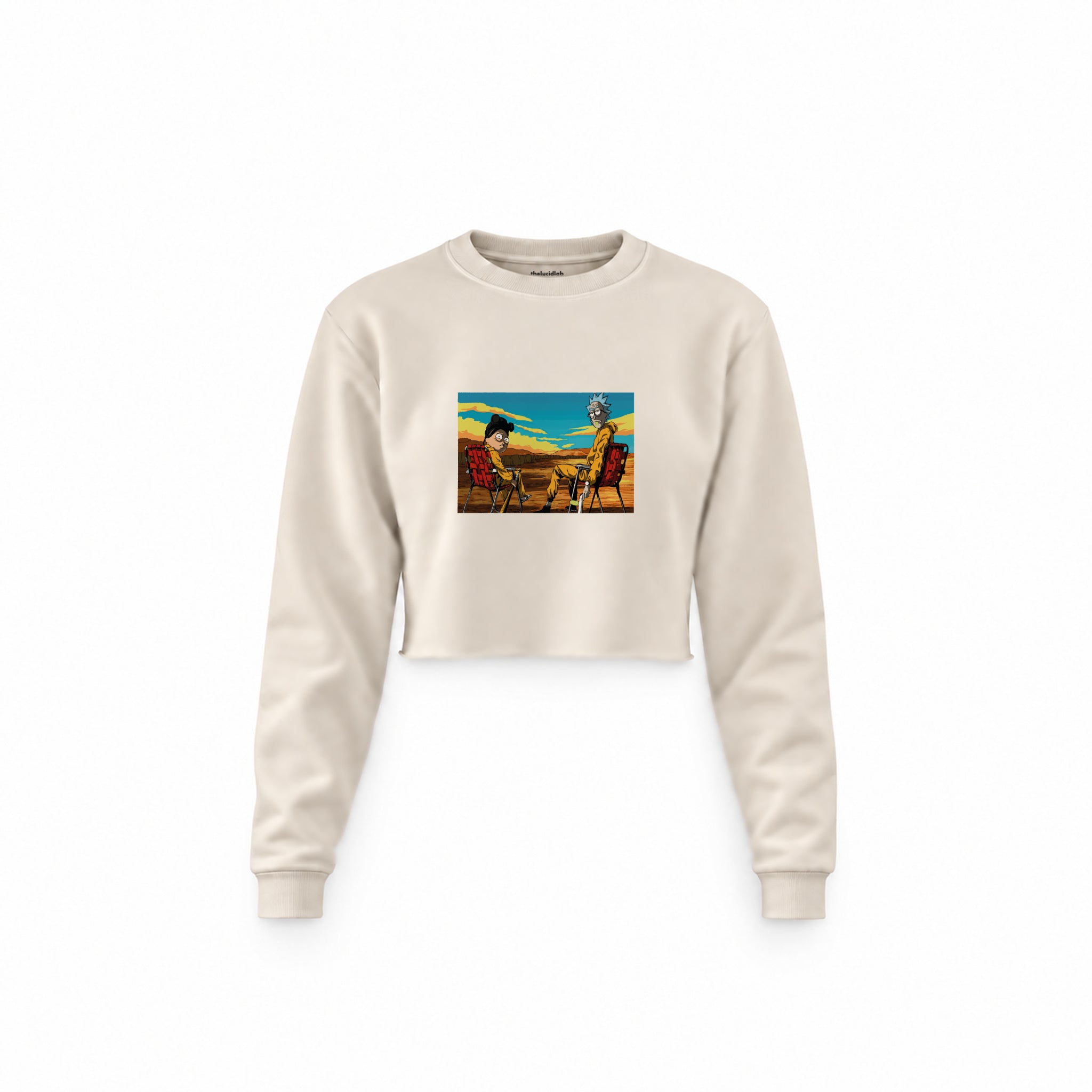 Breaking Bad / Rick and Morty Crop Sweatshirt — Krem — Ön baskı