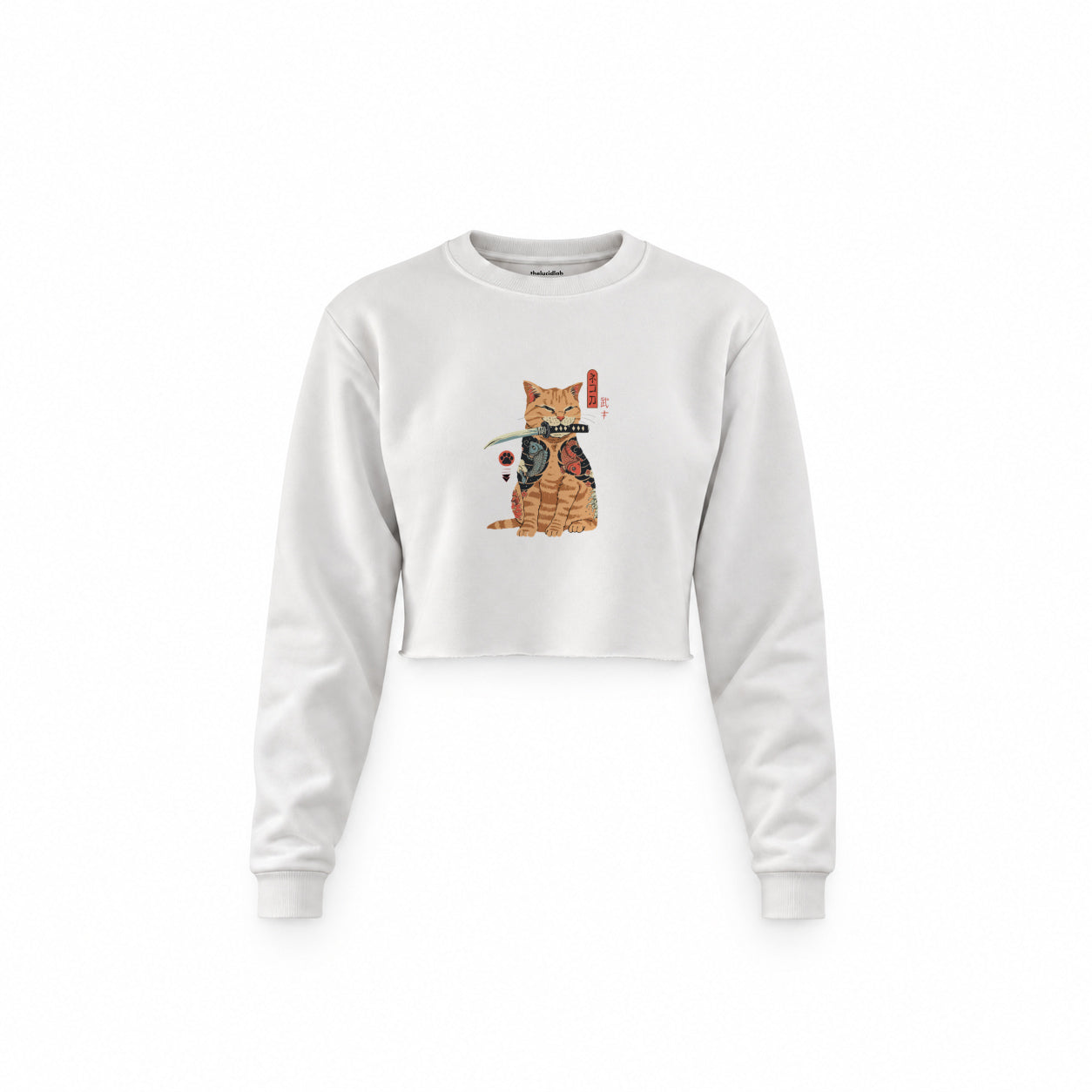 Catana Crop Sweatshirt — Beyaz — Ön baskı