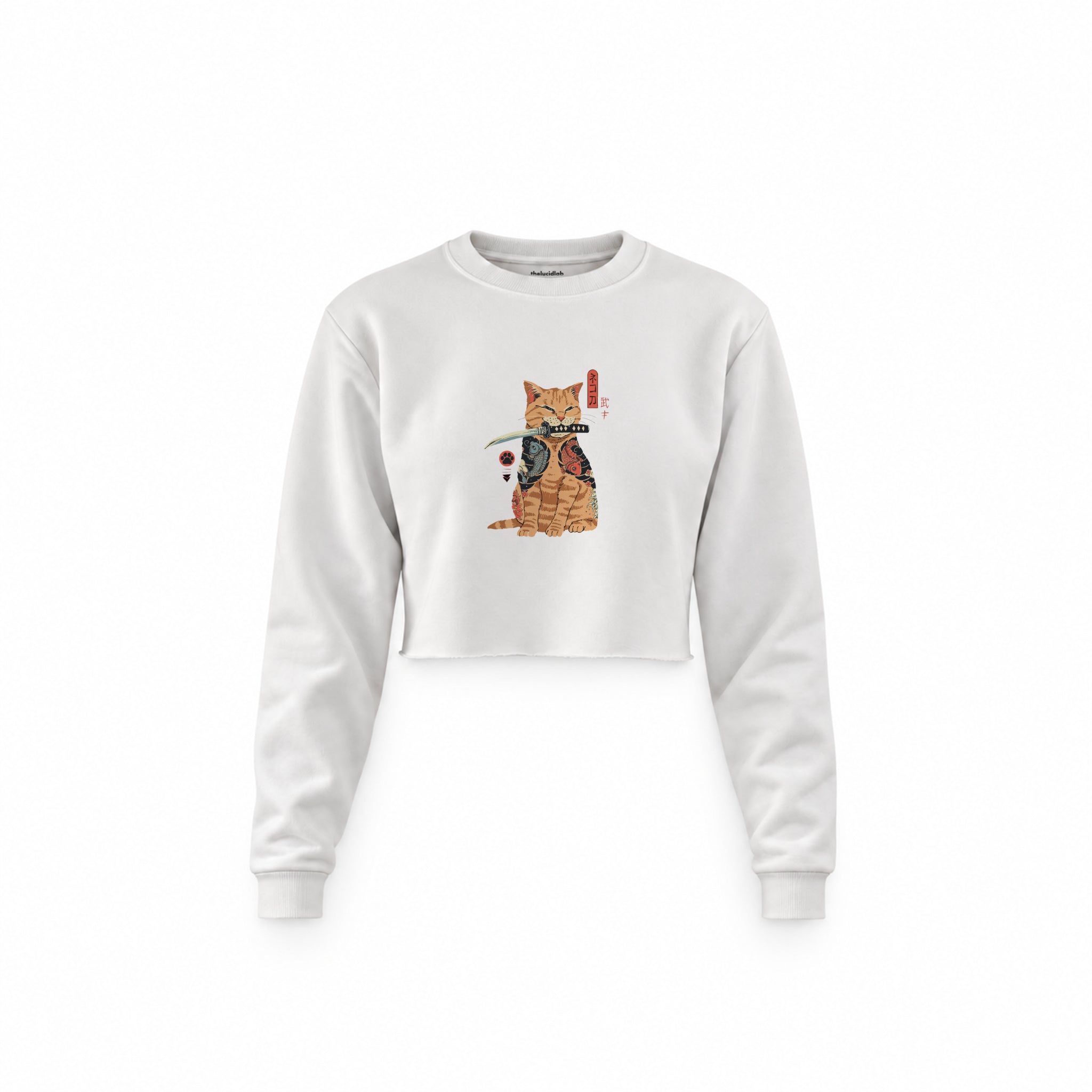 Catana Crop Sweatshirt — Beyaz — Ön baskı