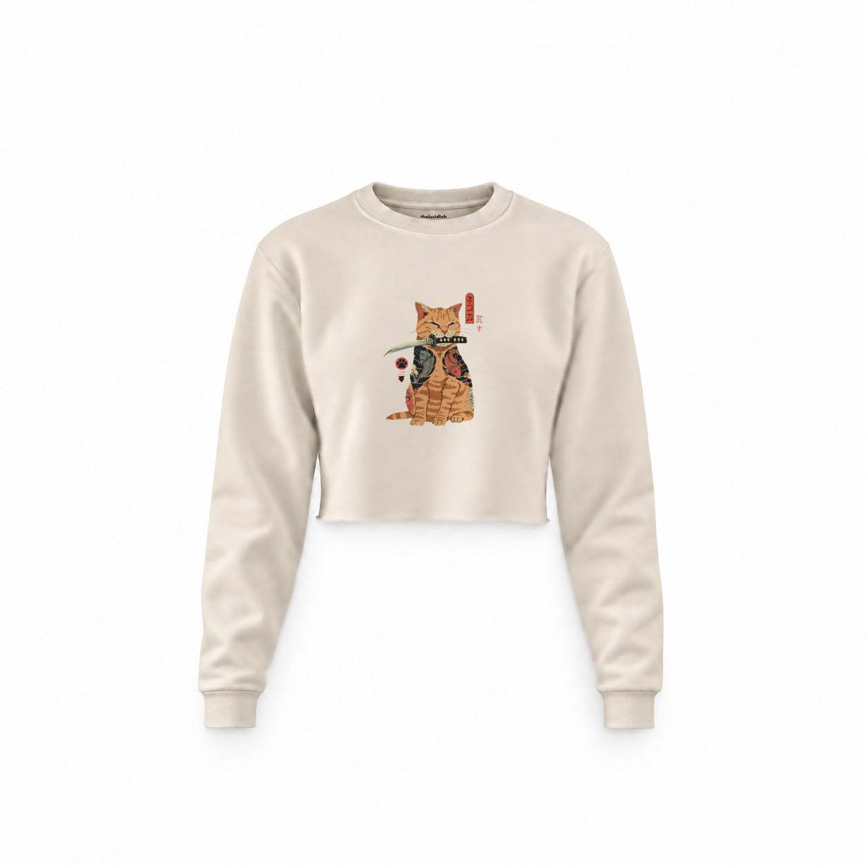 Catana Crop Sweatshirt — Krem — Ön baskı