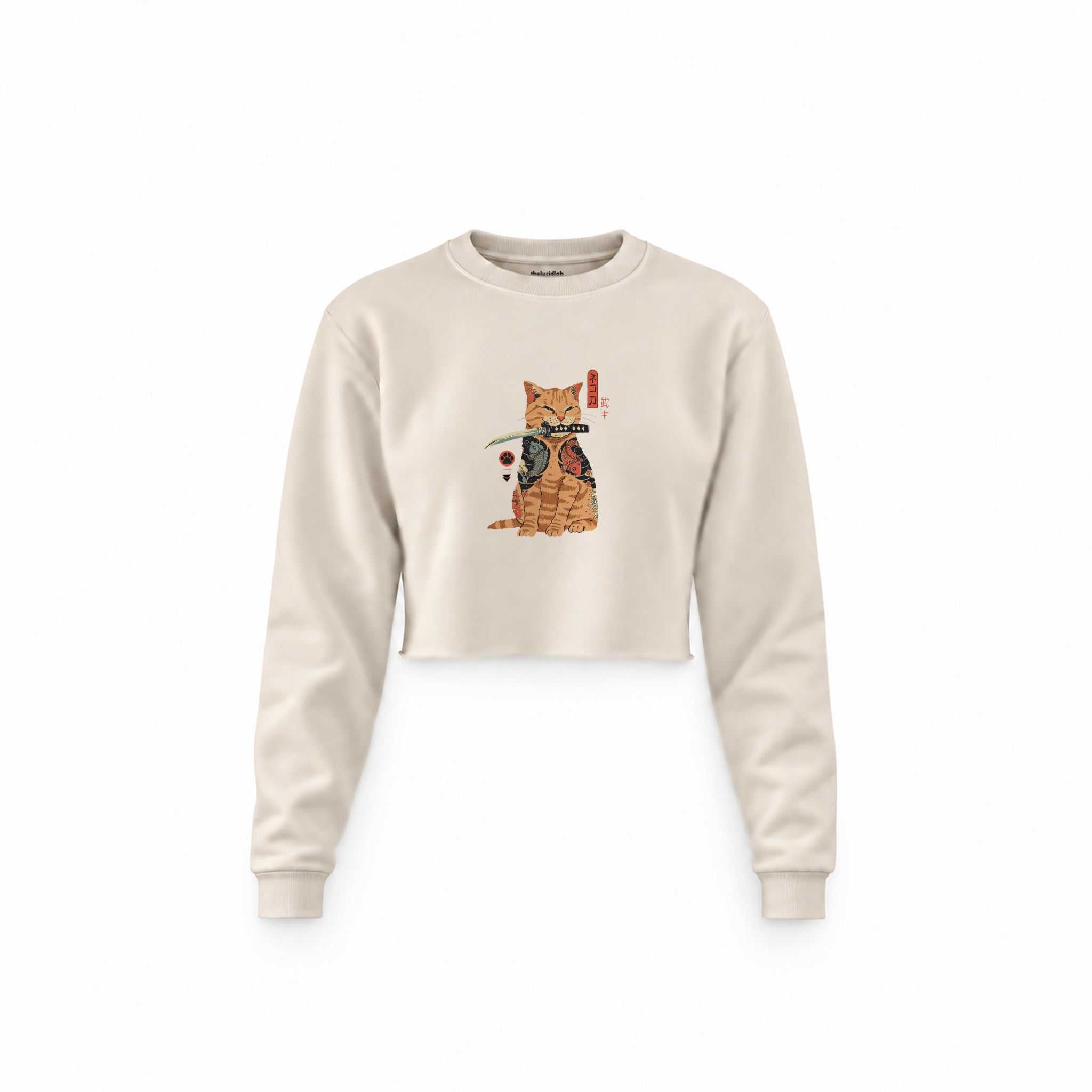 Catana Crop Sweatshirt — Krem — Ön baskı
