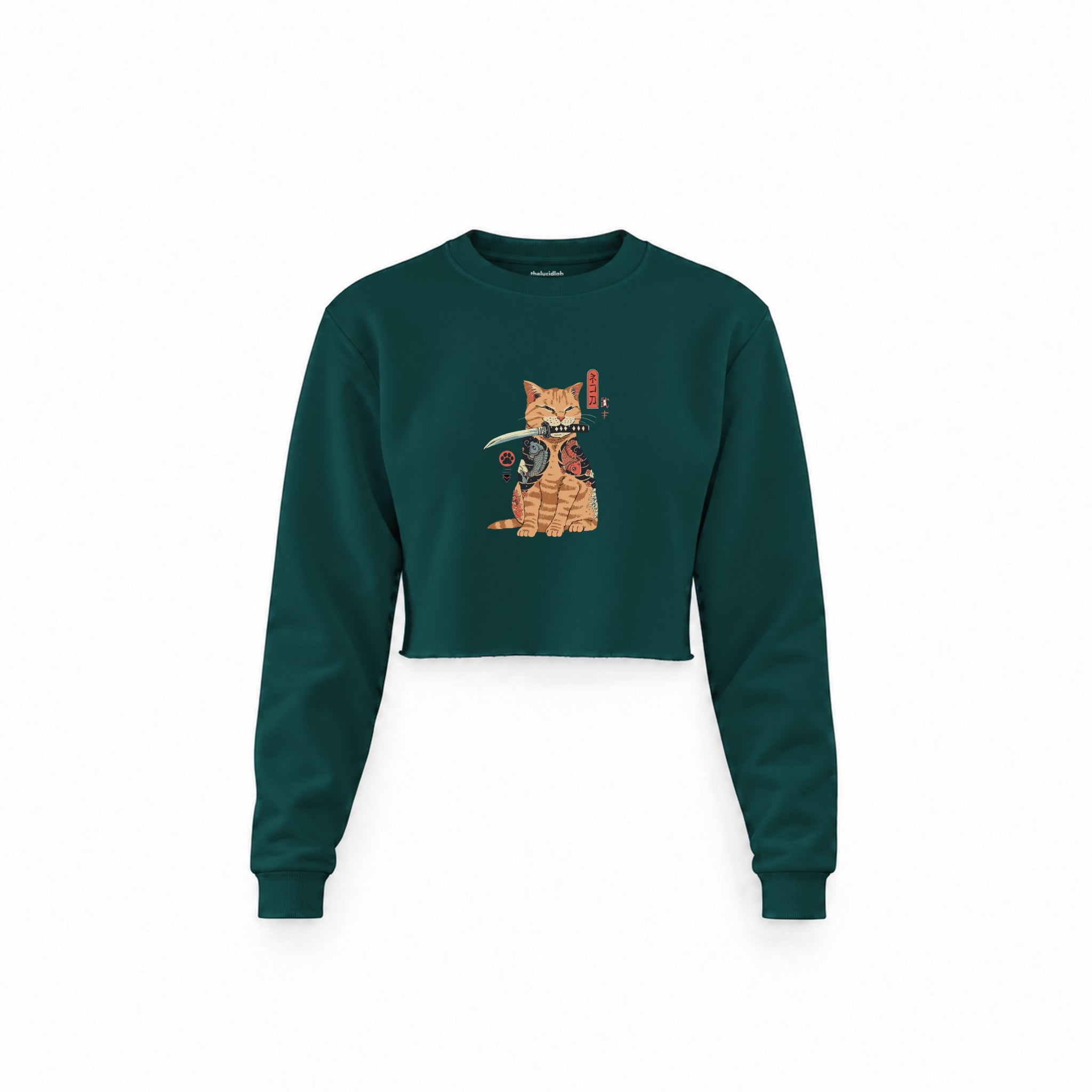 Catana Crop Sweatshirt — Koyu Yeşil — Ön baskı
