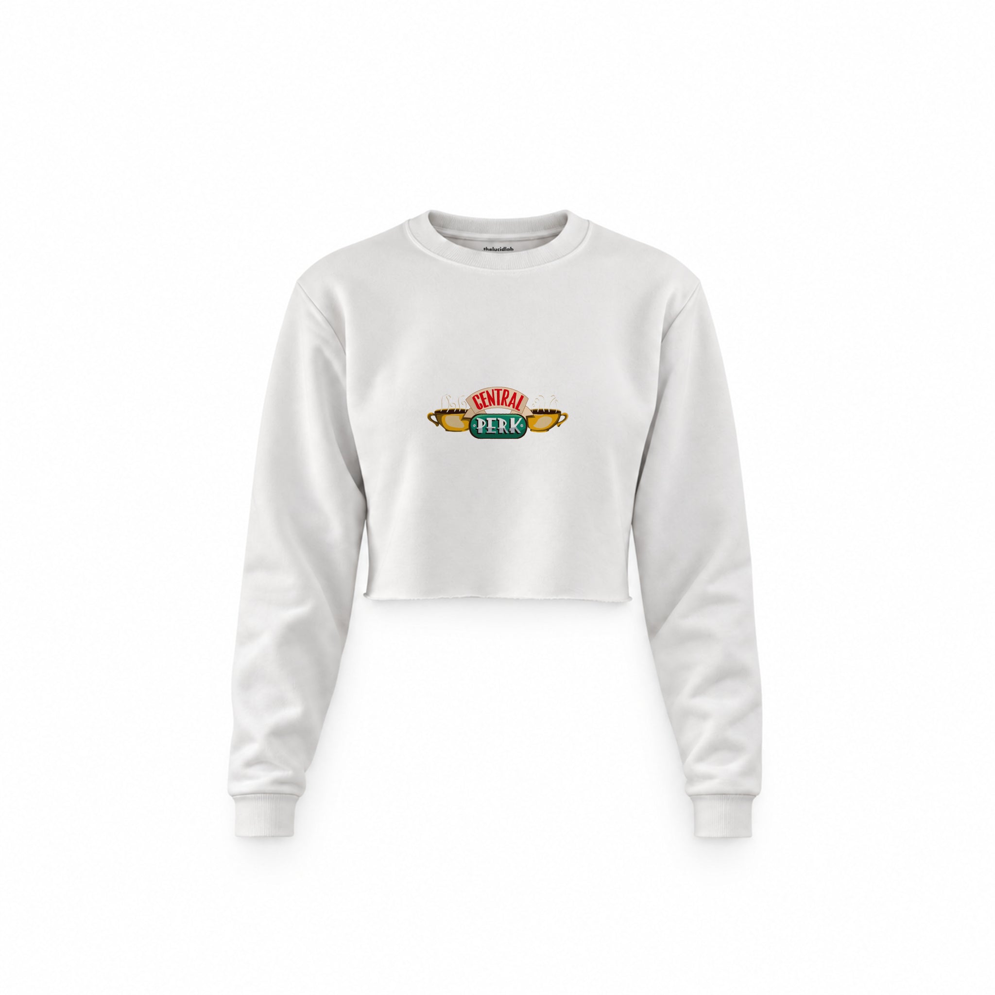 Central Perk / Friends Crop Sweatshirt — Beyaz — Ön baskı