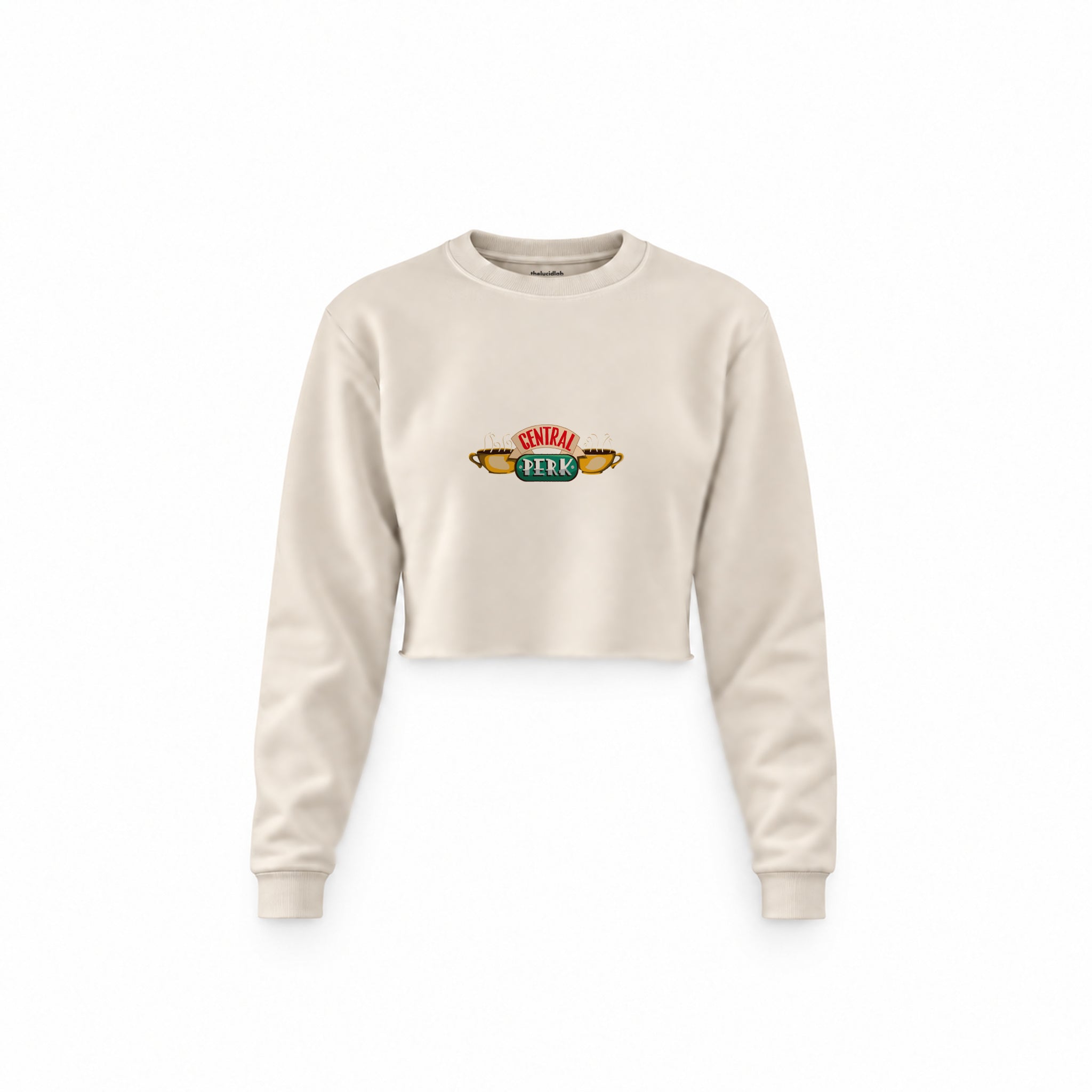 Central Perk / Friends Crop Sweatshirt — Krem — Ön baskı