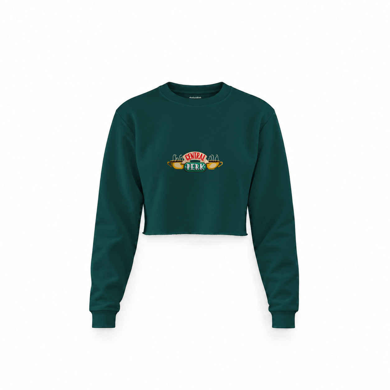 Central Perk / Friends Crop Sweatshirt — Koyu Yeşil — Ön baskı