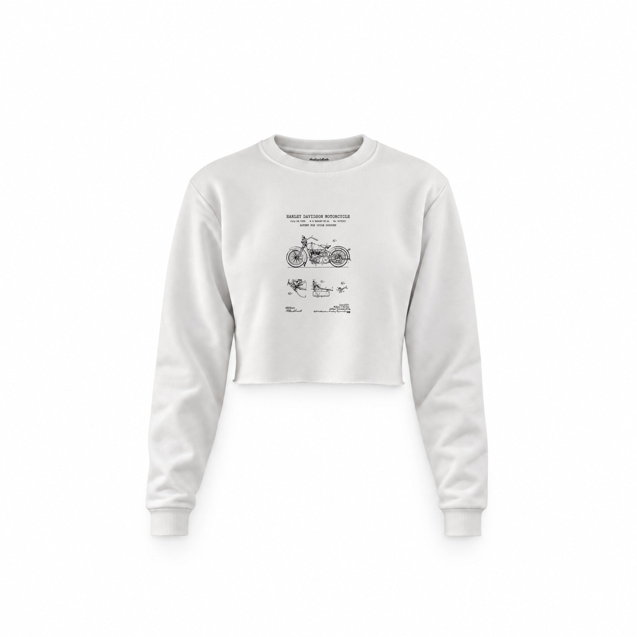 Harley Davidson Model 28B Motosiklet Crop Sweatshirt — Beyaz — Ön baskı