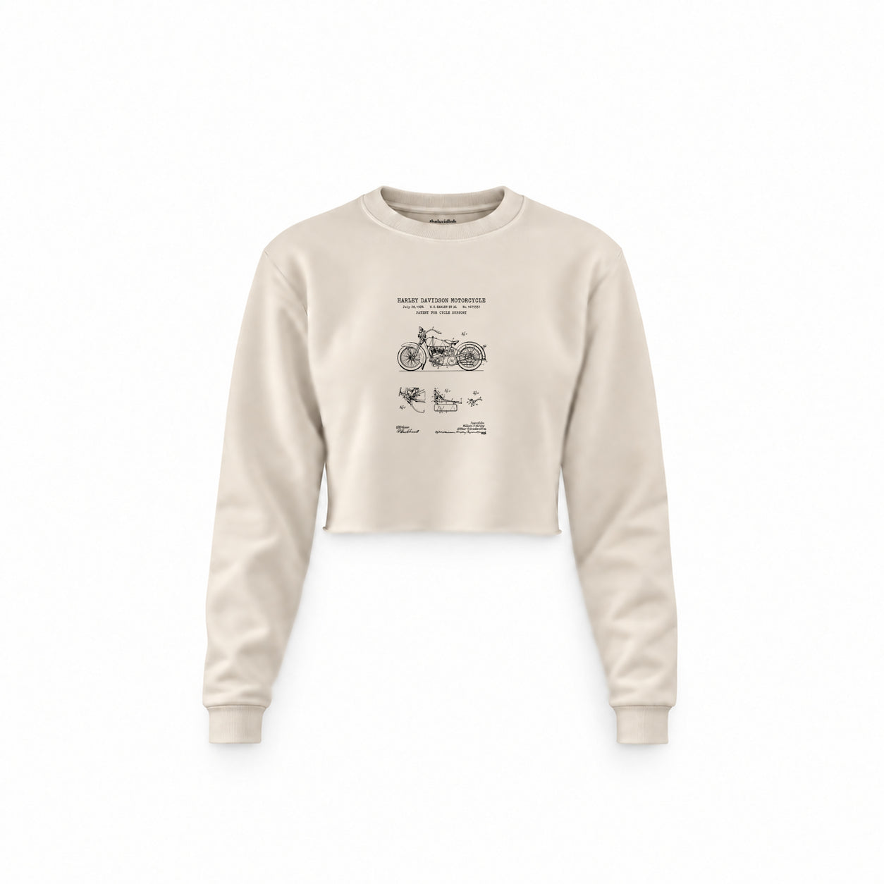 Harley Davidson Model 28B Motosiklet Crop Sweatshirt — Krem — Ön baskı
