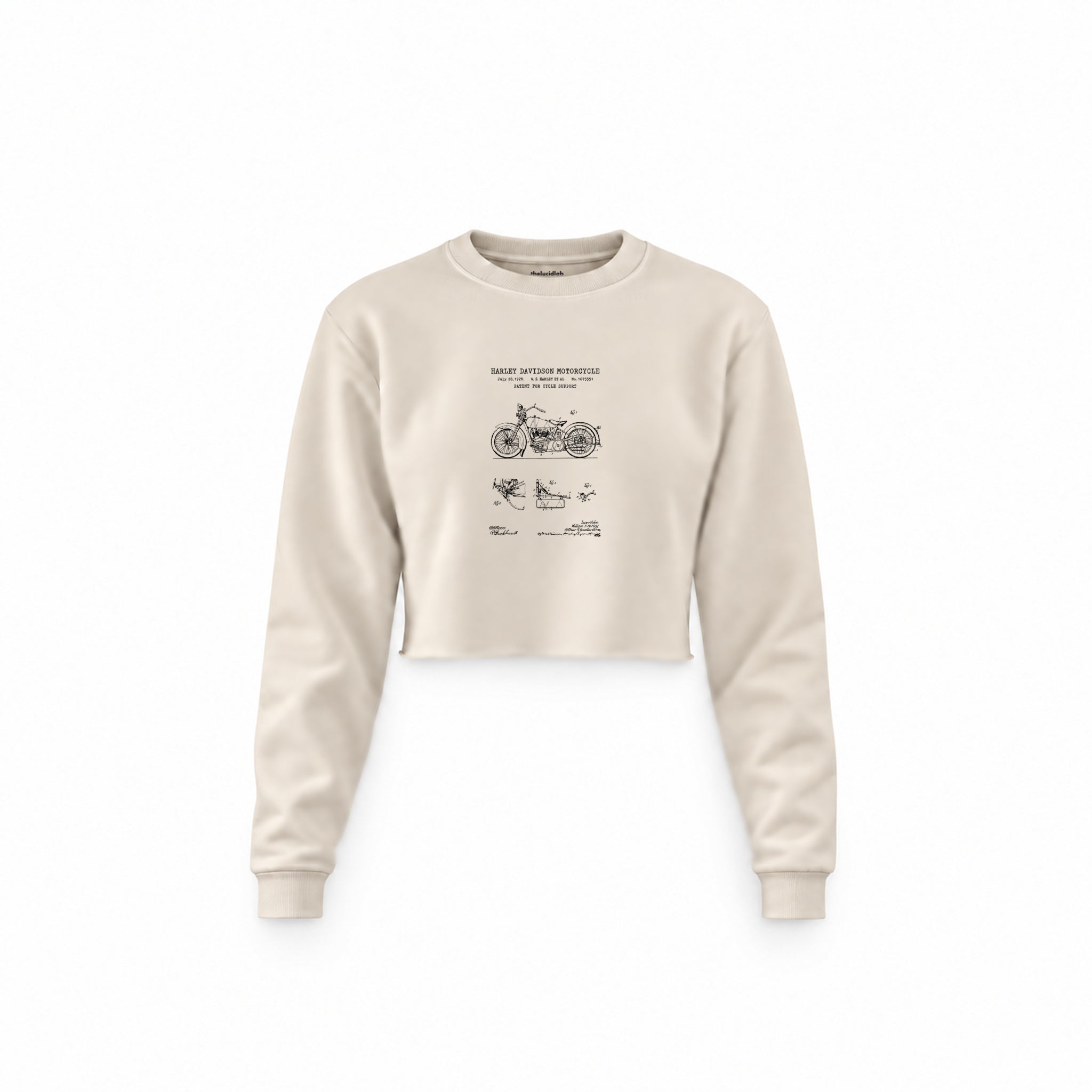 Harley Davidson Model 28B Motosiklet Crop Sweatshirt — Krem — Ön baskı