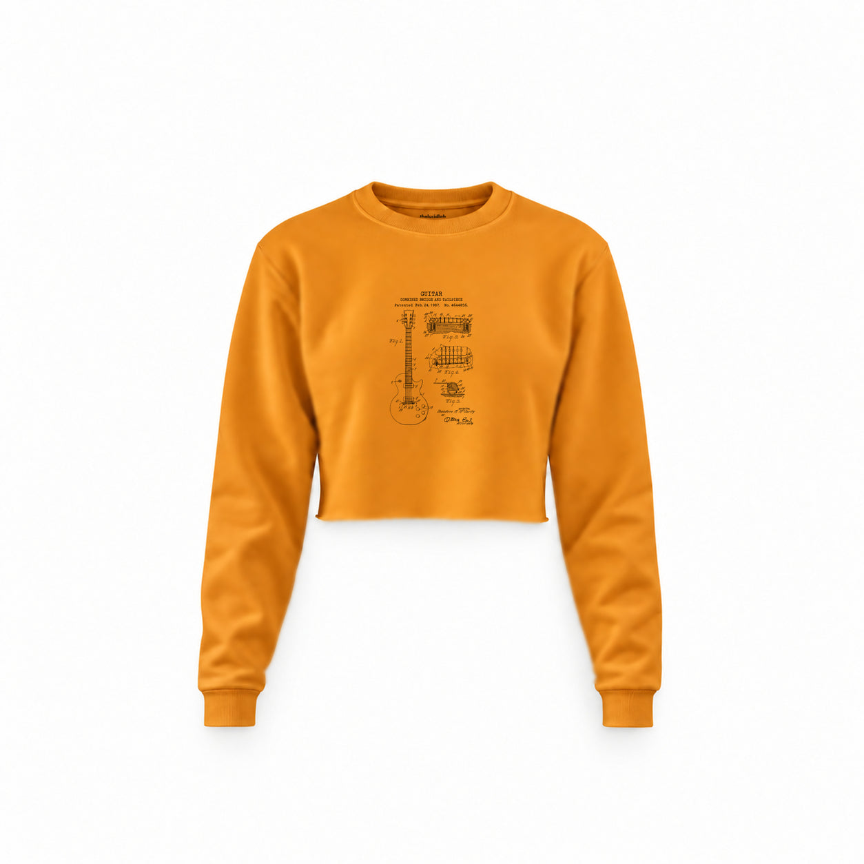 Gibson Les Paul Gitar Crop Sweatshirt — Turuncu — Ön baskı