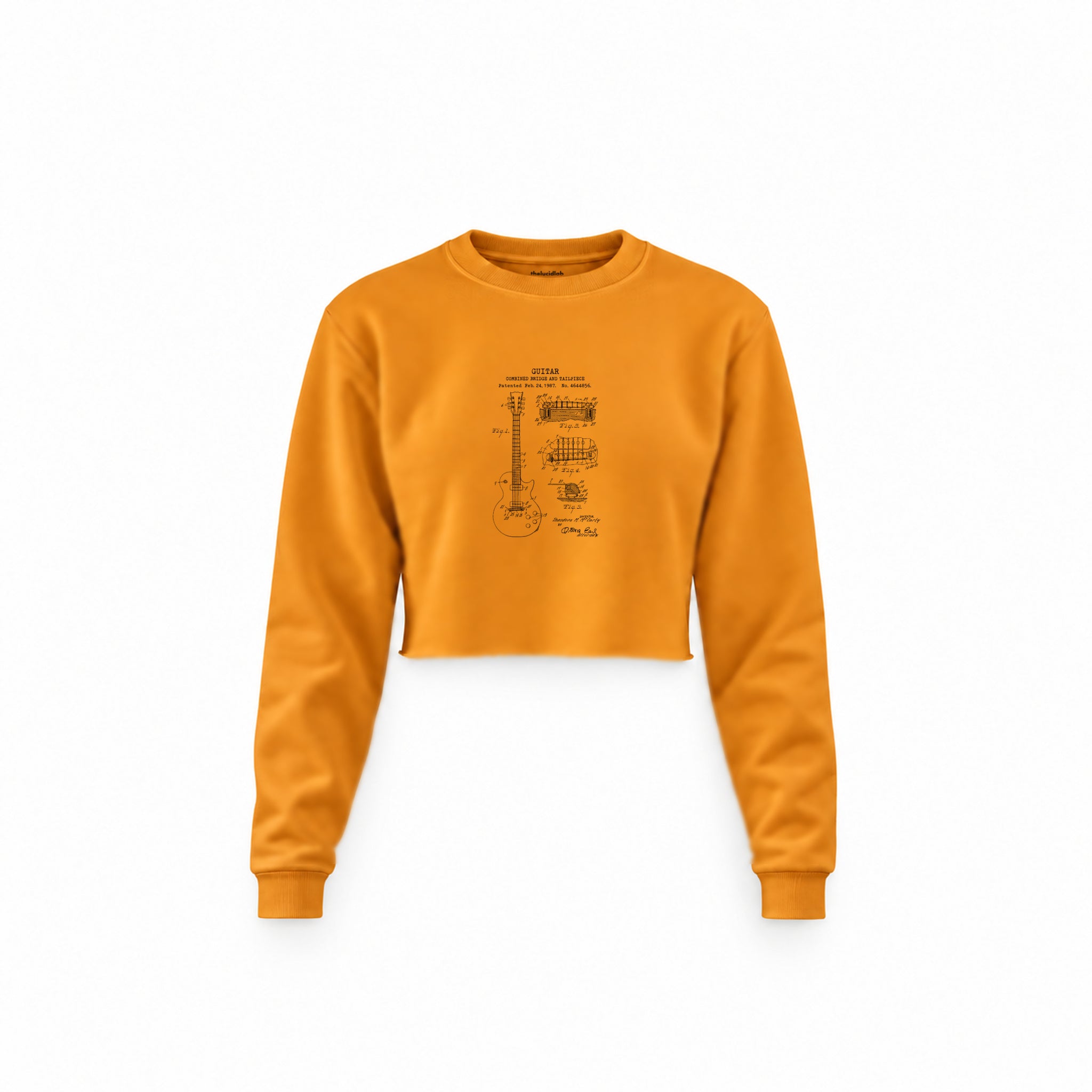 Gibson Les Paul Gitar Crop Sweatshirt — Turuncu — Ön baskı