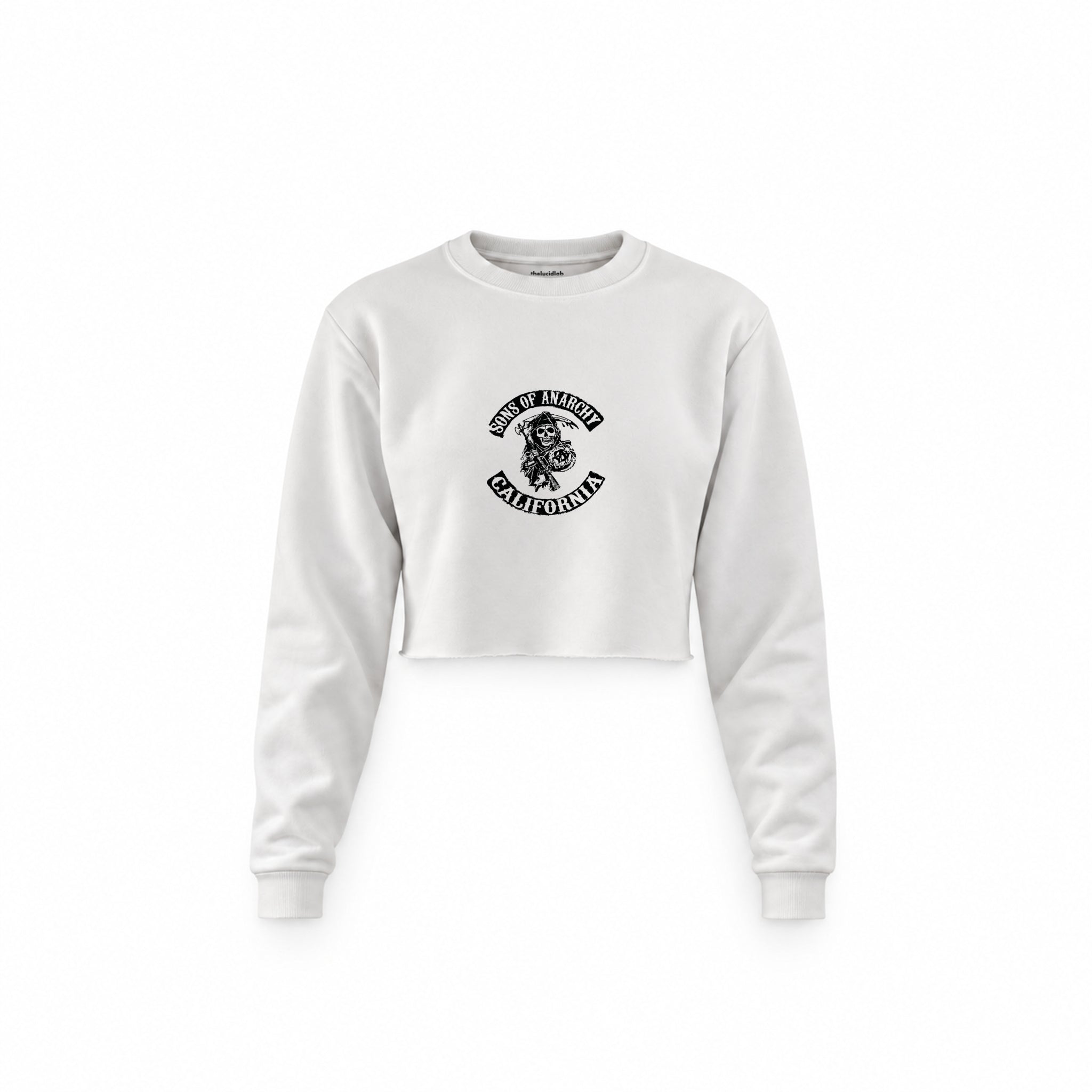 Sons of Anarchy Crop Sweatshirt — Beyaz — Ön baskı