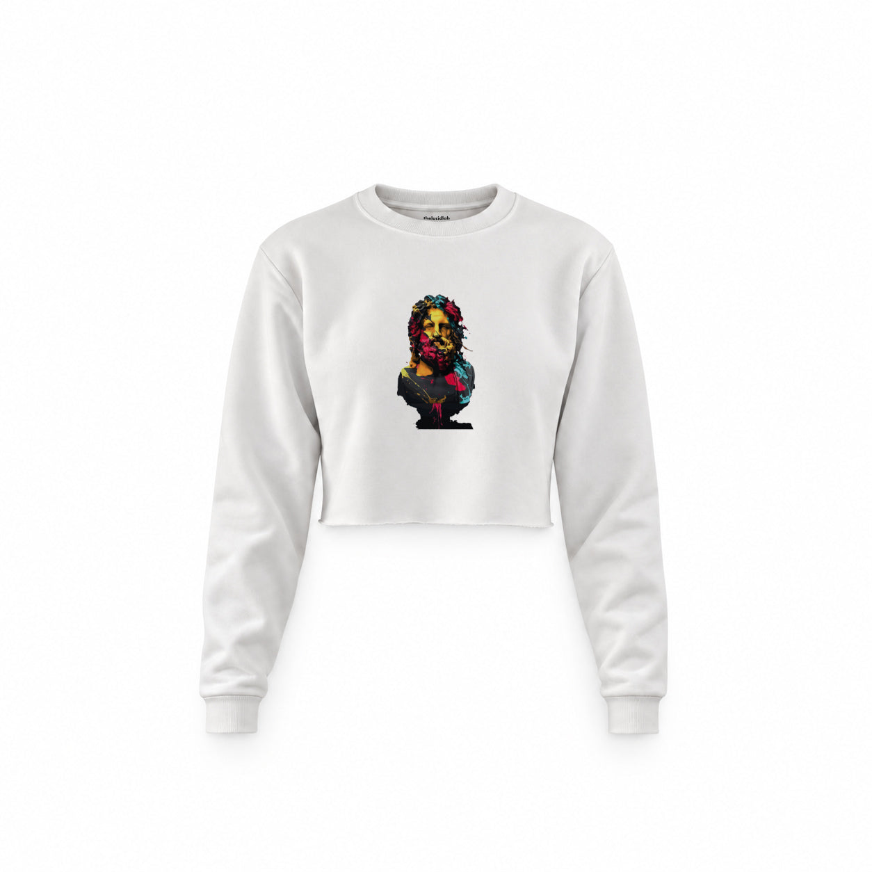Zeus Crop Sweatshirt — Beyaz — Ön baskı