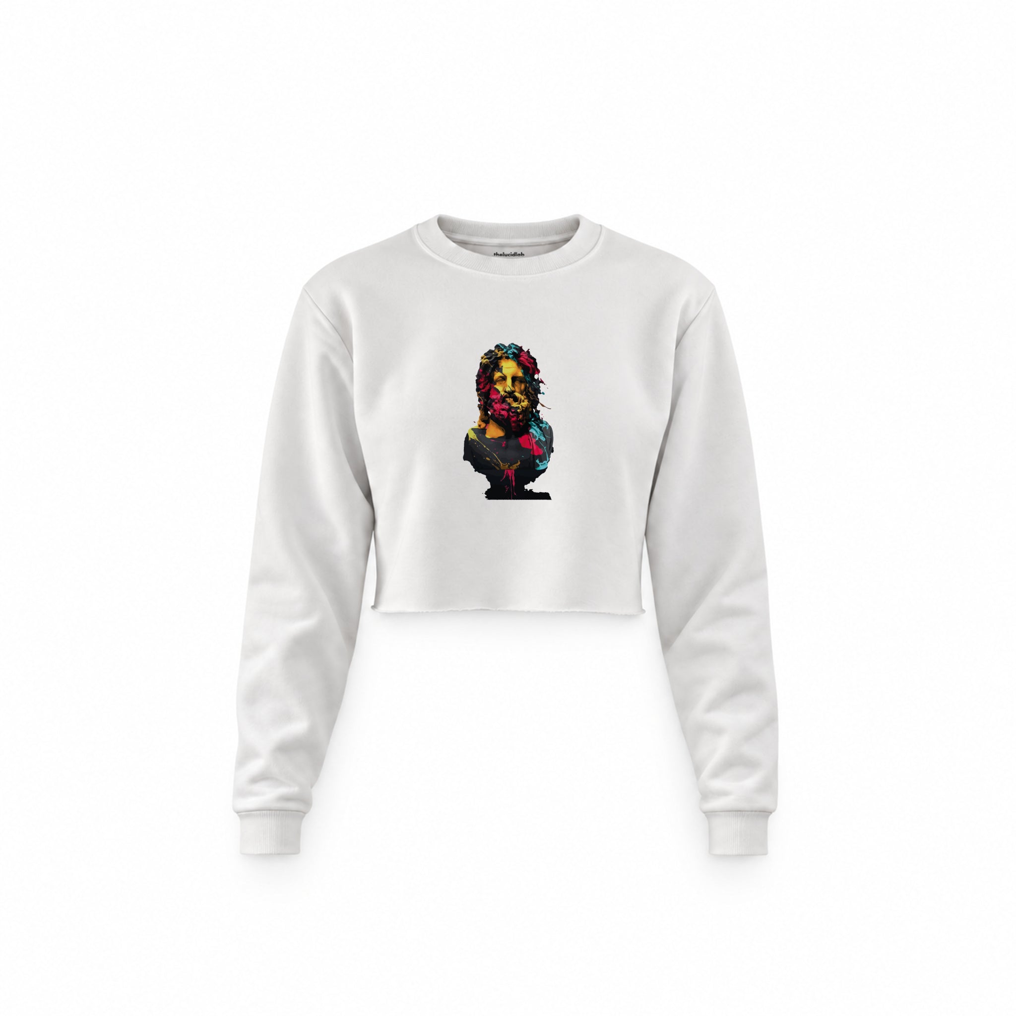 Zeus Crop Sweatshirt — Beyaz — Ön baskı