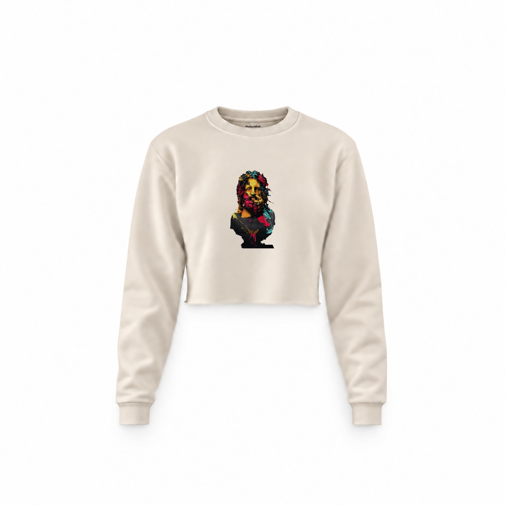 Zeus Crop Sweatshirt — Krem — Ön baskı