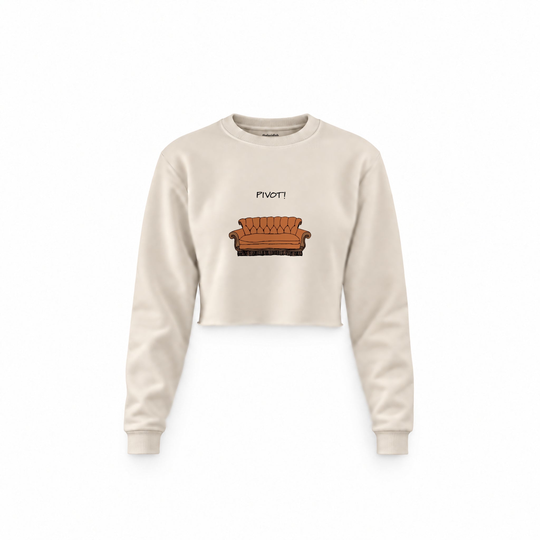 Pivot! / Friends Crop Sweatshirt — Krem — Ön baskı