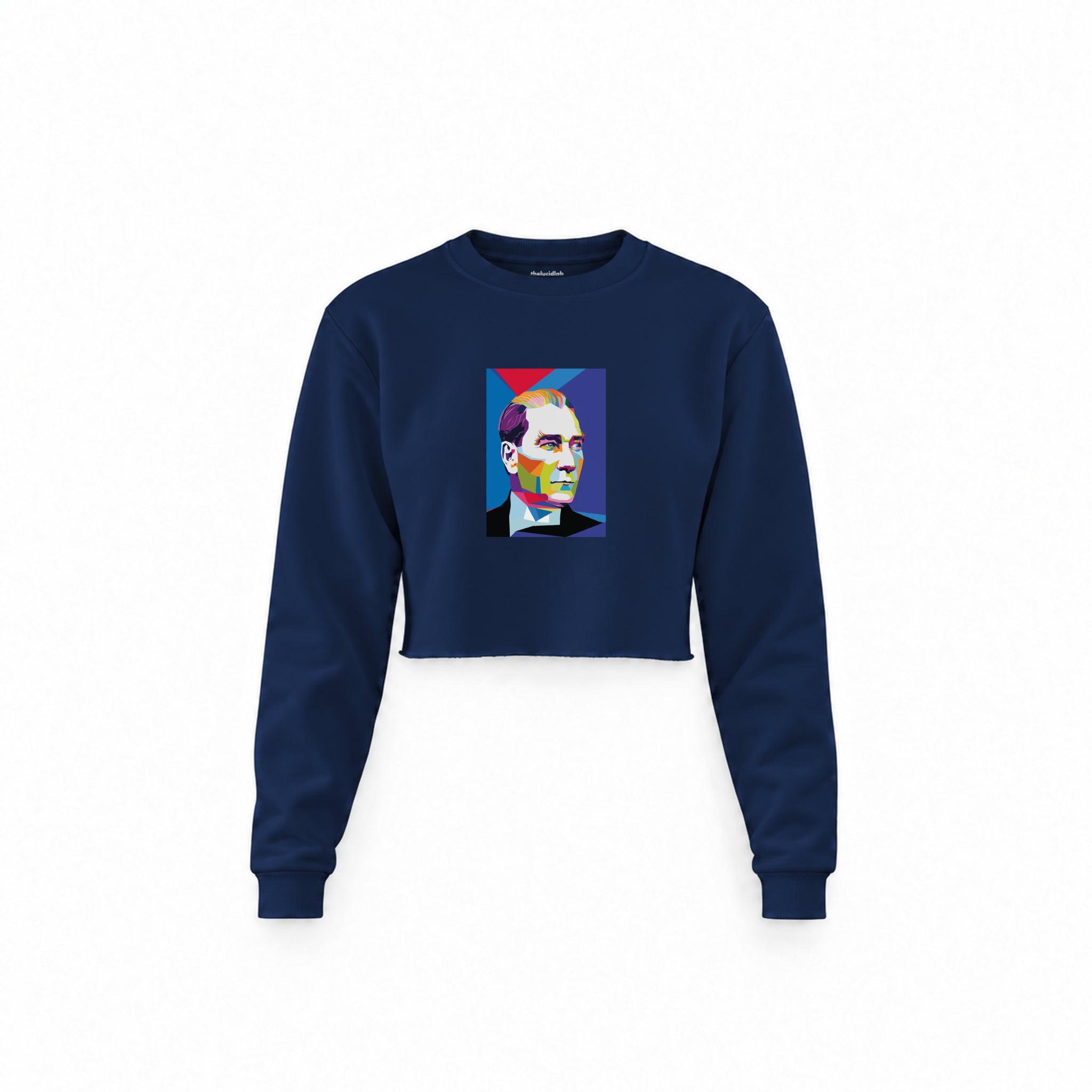 Atatürk Pop Art Crop Sweatshirt — Lacivert — Ön baskı