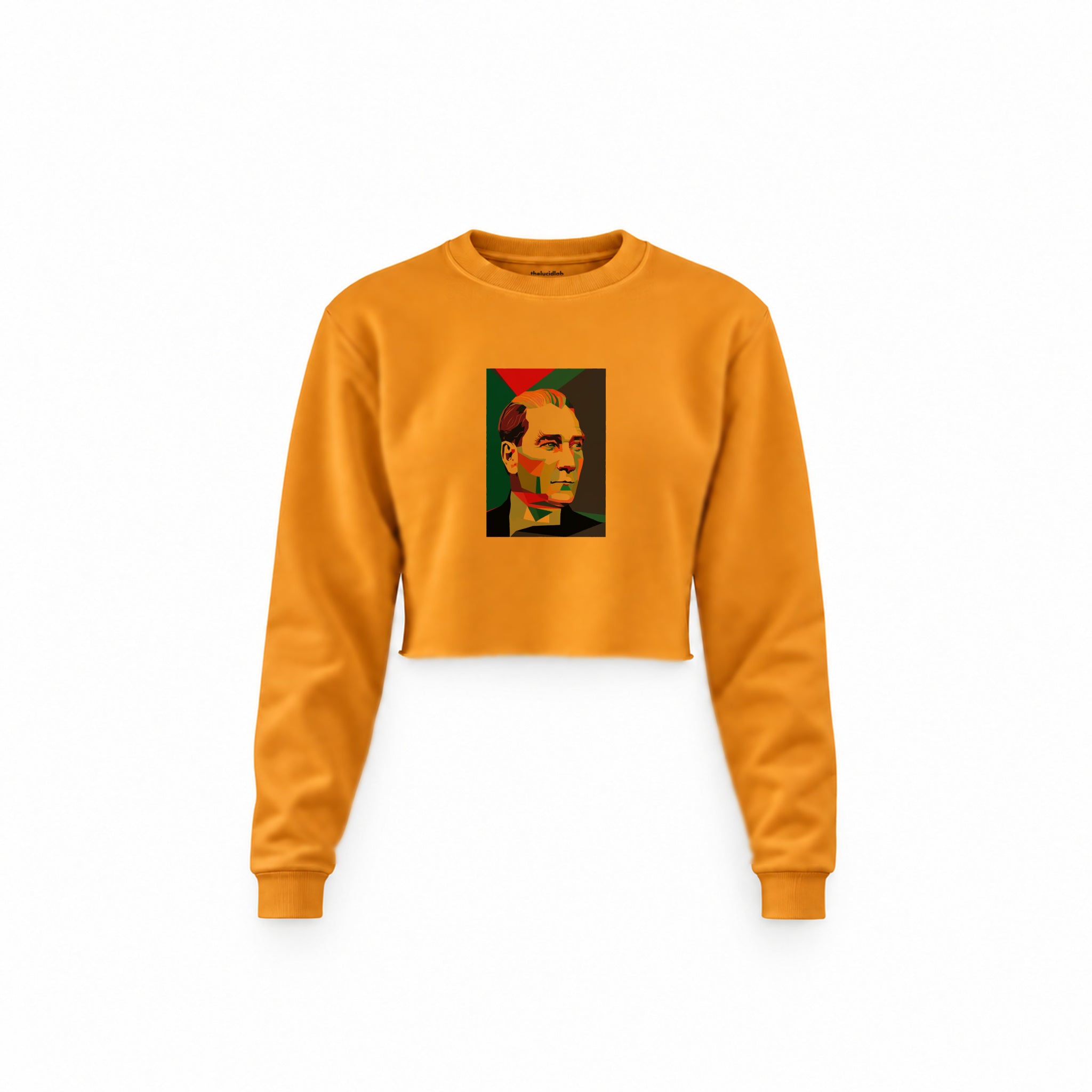 Atatürk Pop Art Crop Sweatshirt — Turuncu — Ön baskı