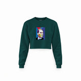 Atatürk Pop Art Crop Sweatshirt — Koyu Yeşil — Ön baskı